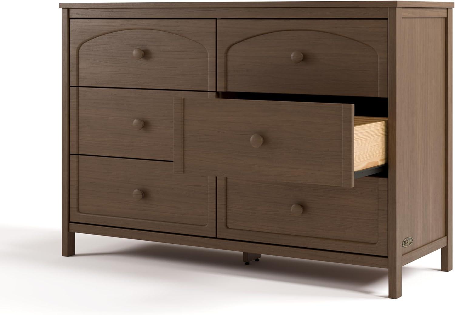 imageGraco Olivia 6 Drawer Double Dresser Driftwood GREENGUARD Gold Certified Storage for Baby and Kids Bedroom Interlocking Drawer System AntiTip Kit IncludedHazelnut