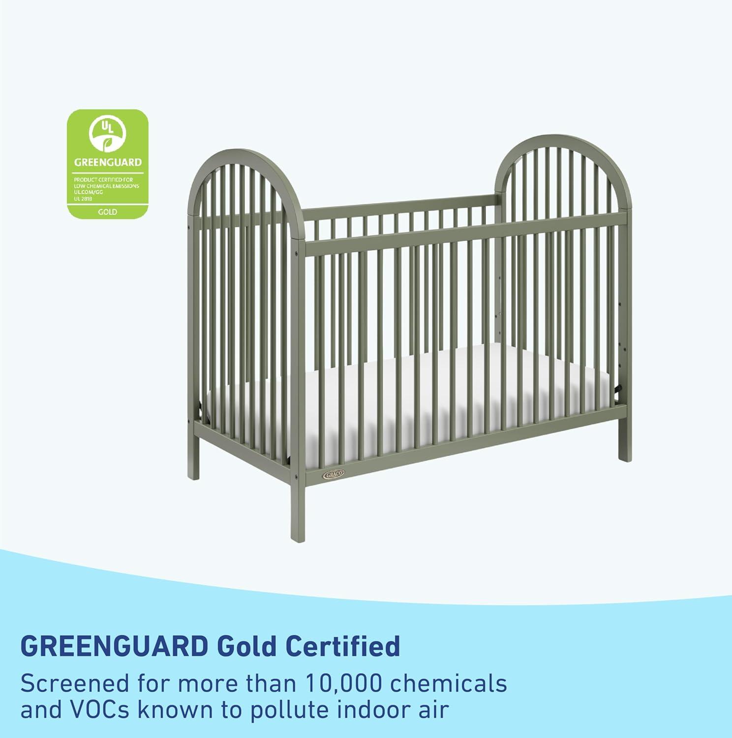 imageGraco Olivia Convertible Crib Black GREENGUARD Gold Certified 100 Solid Wood Fits Standard Crib Mattress Converts to Toddler Bed and Daybed 4 Adjustable Mattress HeightsOlive