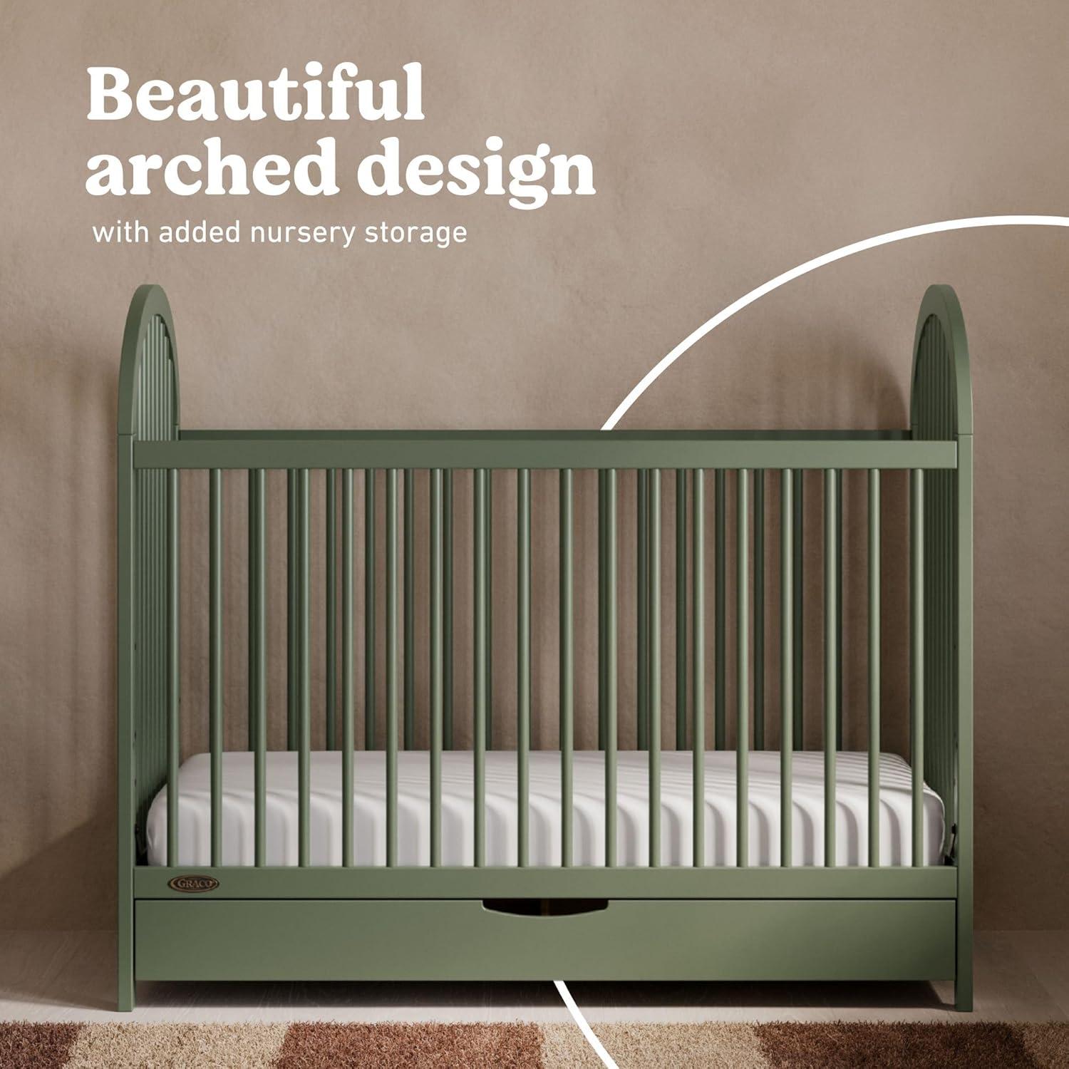 imageGraco Olivia Convertible Crib Black GREENGUARD Gold Certified 100 Solid Wood Fits Standard Crib Mattress Converts to Toddler Bed and Daybed 4 Adjustable Mattress HeightsOlive