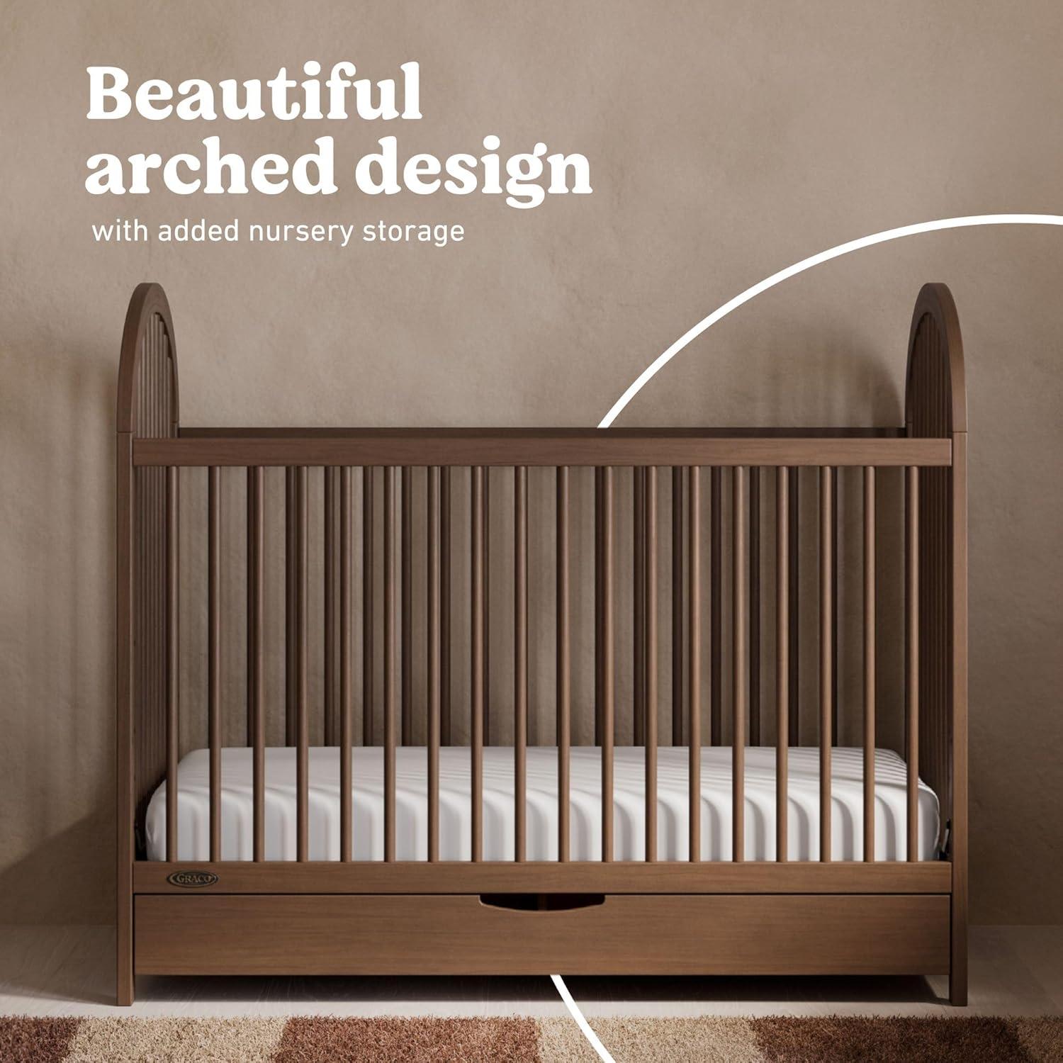 imageGraco Olivia Convertible Crib Black GREENGUARD Gold Certified 100 Solid Wood Fits Standard Crib Mattress Converts to Toddler Bed and Daybed 4 Adjustable Mattress HeightsHazelnut