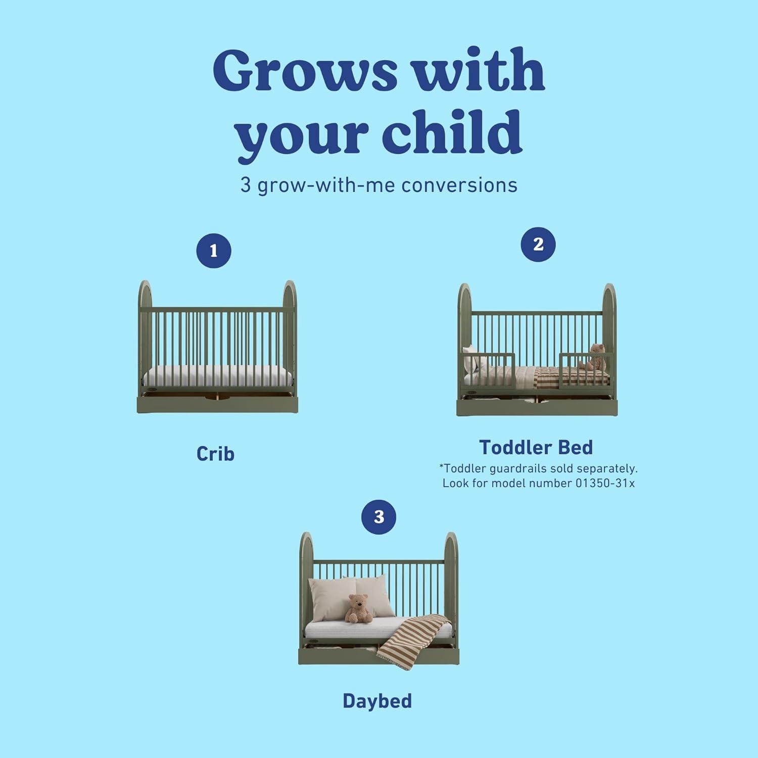 imageGraco Olivia Convertible Crib Black GREENGUARD Gold Certified 100 Solid Wood Fits Standard Crib Mattress Converts to Toddler Bed and Daybed 4 Adjustable Mattress HeightsOlive