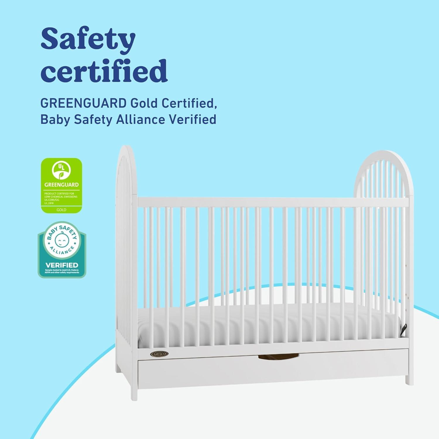 imageGraco Olivia Convertible Crib Hazelnut GREENGUARD Gold Certified 100 Solid Wood Fits Standard Crib Mattress Converts to Toddler Bed and Daybed 4 Adjustable Mattress HeightsWhite