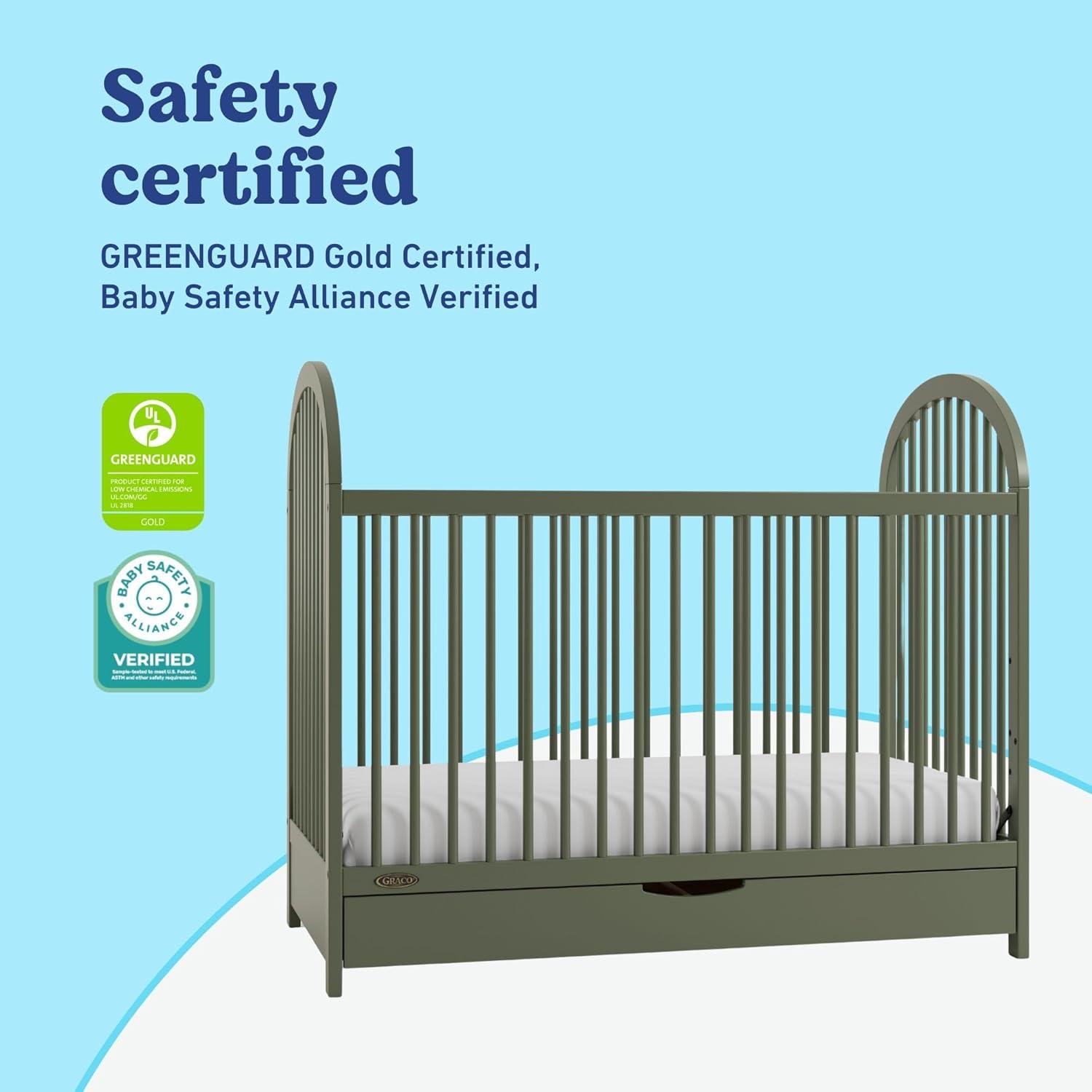 imageGraco Olivia Convertible Crib Hazelnut GREENGUARD Gold Certified 100 Solid Wood Fits Standard Crib Mattress Converts to Toddler Bed and Daybed 4 Adjustable Mattress HeightsOlive