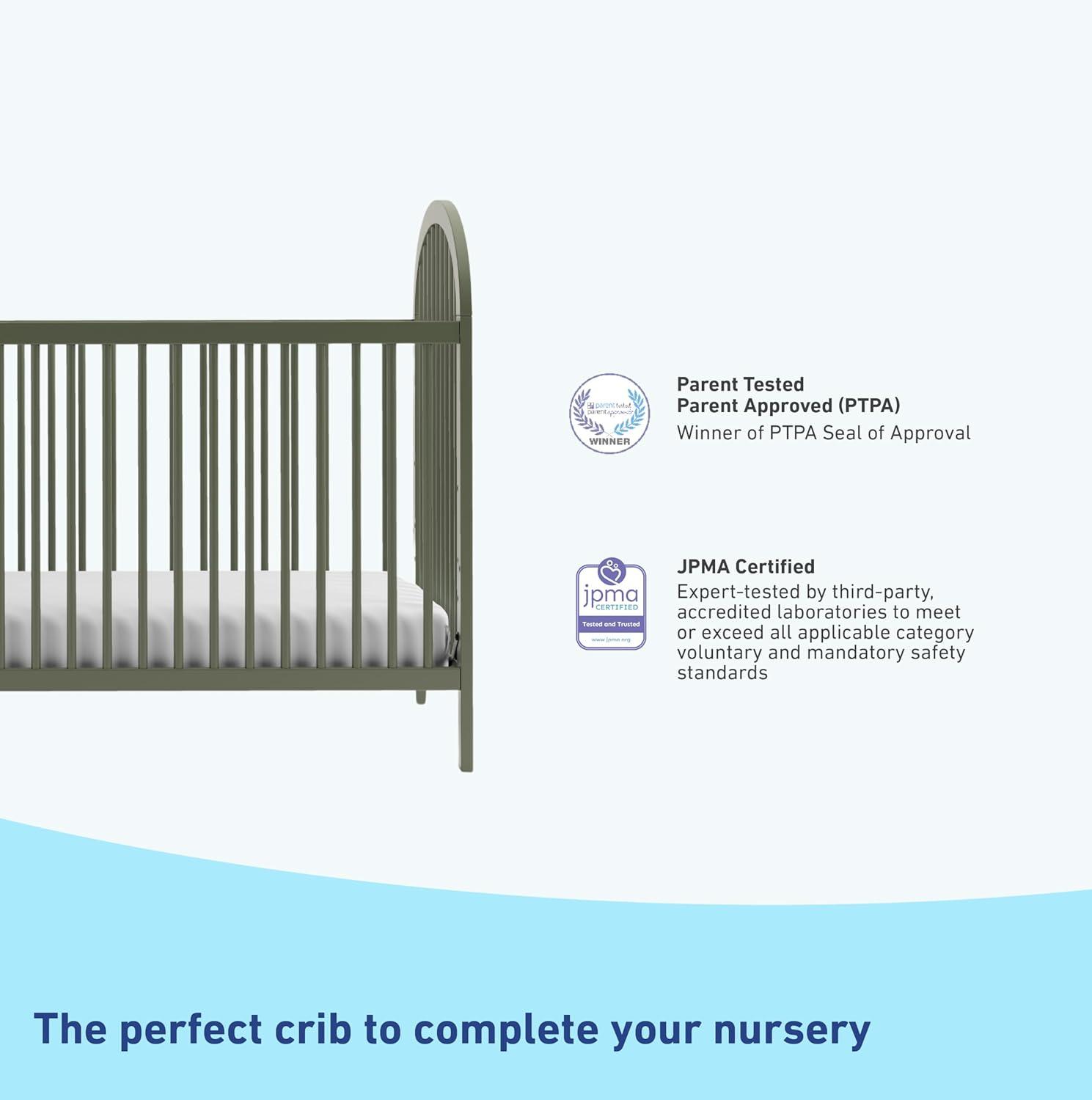 imageGraco Olivia Convertible Crib Hazelnut GREENGUARD Gold Certified 100 Solid Wood Fits Standard Crib Mattress Converts to Toddler Bed and Daybed 4 Adjustable Mattress HeightsOlive