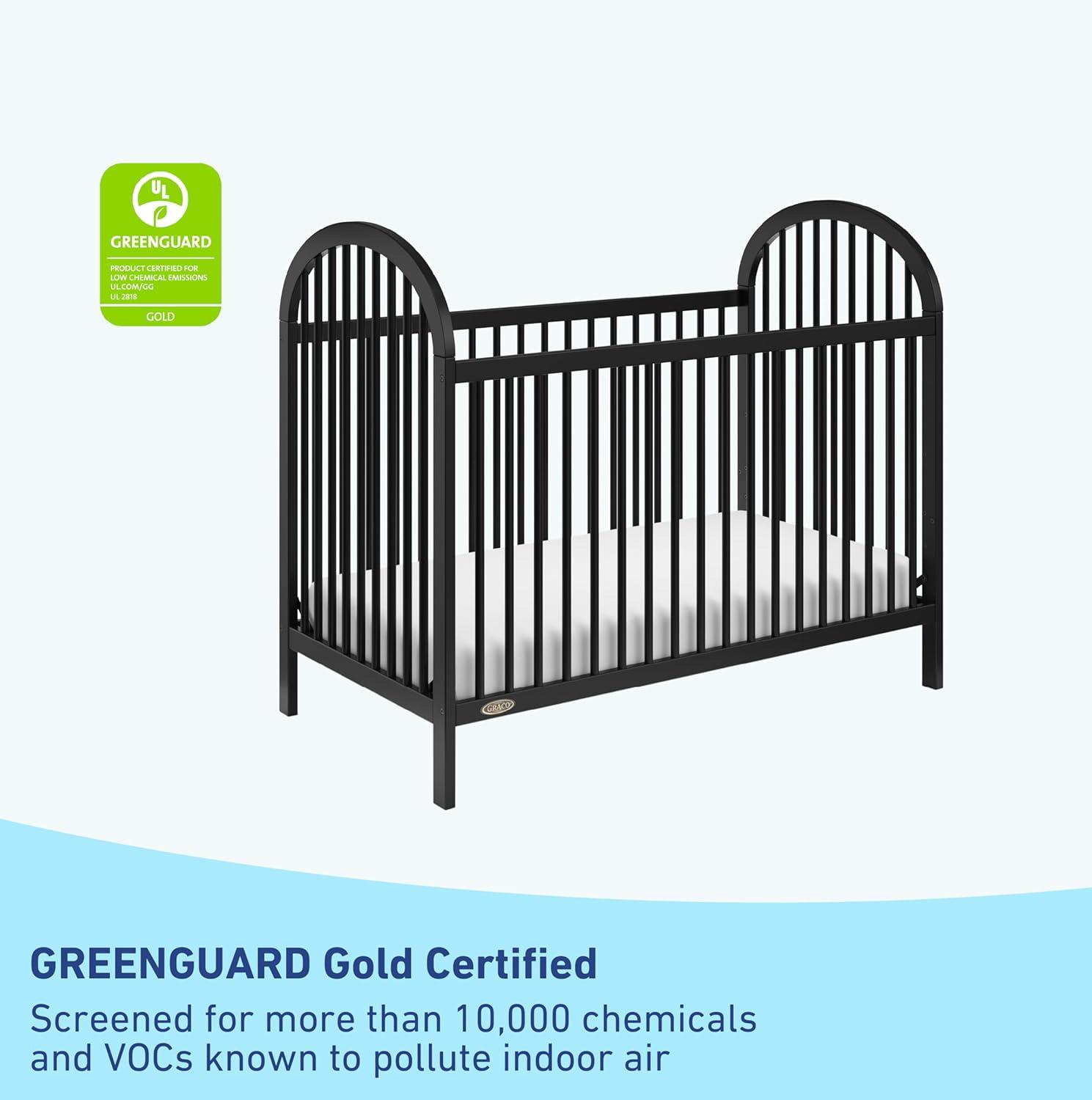 imageGraco Olivia Convertible Crib Hazelnut GREENGUARD Gold Certified 100 Solid Wood Fits Standard Crib Mattress Converts to Toddler Bed and Daybed 4 Adjustable Mattress HeightsBlack