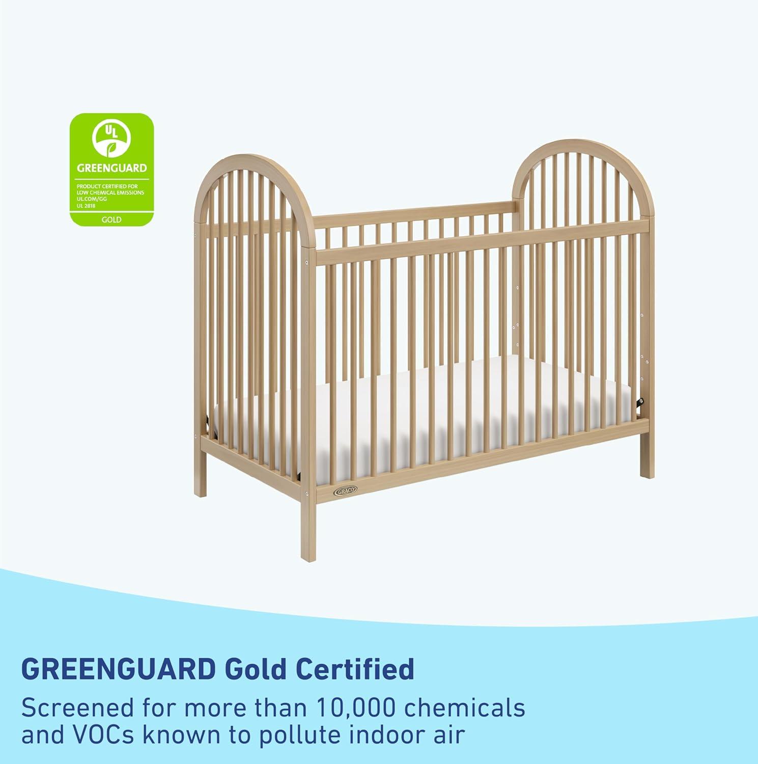 imageGraco Olivia Convertible Crib Hazelnut GREENGUARD Gold Certified 100 Solid Wood Fits Standard Crib Mattress Converts to Toddler Bed and Daybed 4 Adjustable Mattress HeightsDriftwood