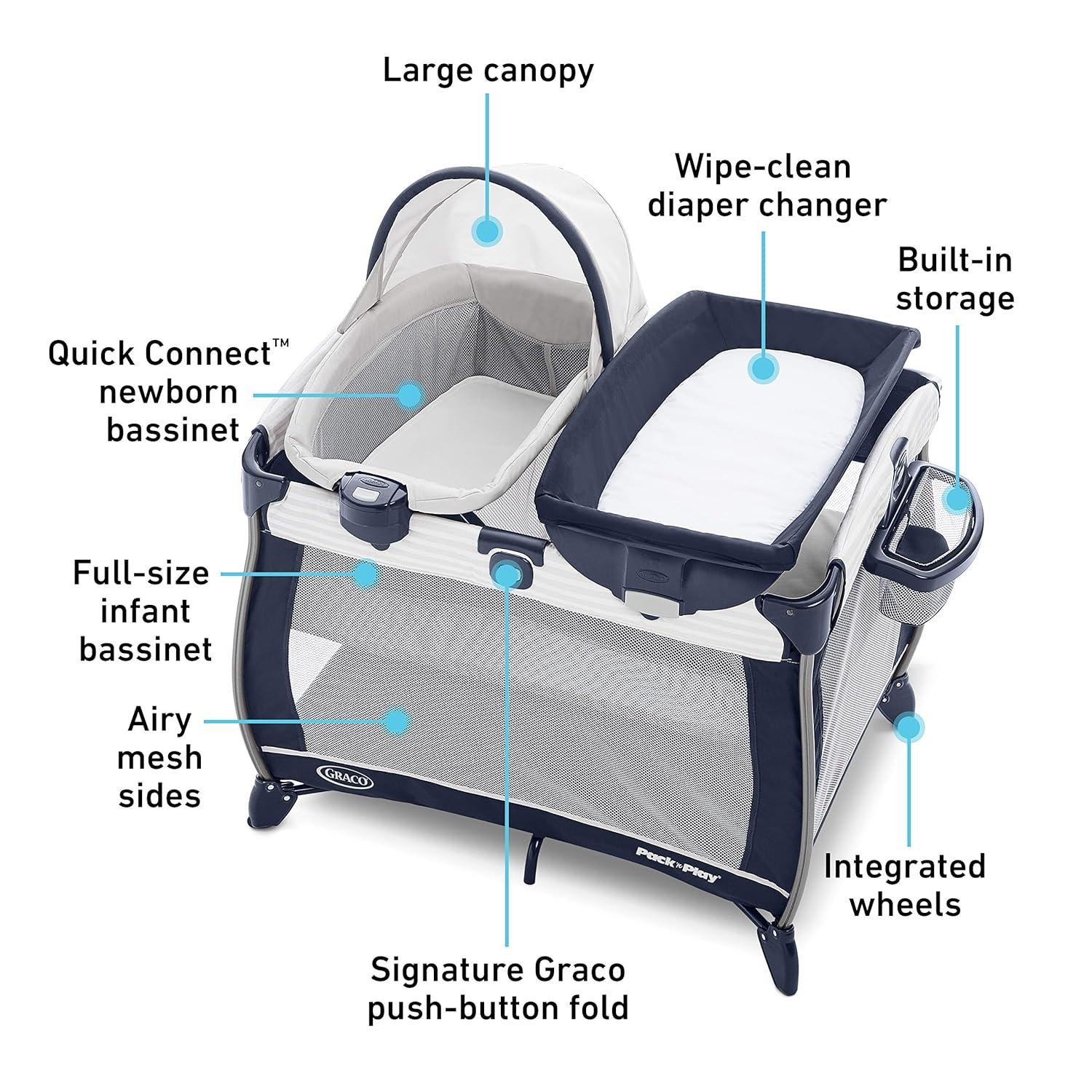imageGraco Pack n Play Dome LX Playard with Baby Bassinet Lightweight Portable Crib PushButton Fold Travel Crib Redmond ConvertibleAlex