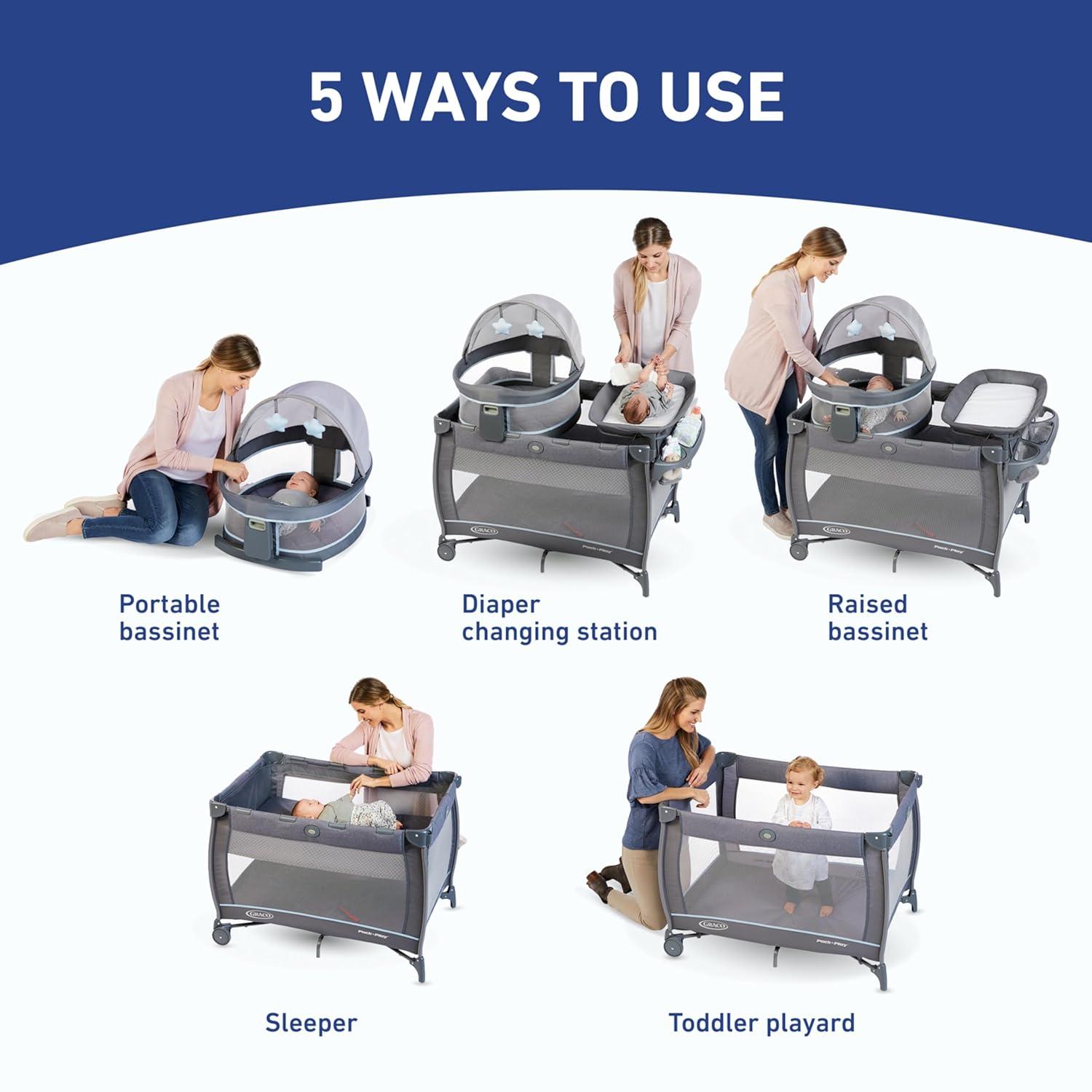 imageGraco Pack n Play Dome LX Playard with Baby Bassinet Lightweight Portable Crib PushButton Fold Travel Crib Redmond ConvertibleAnnie