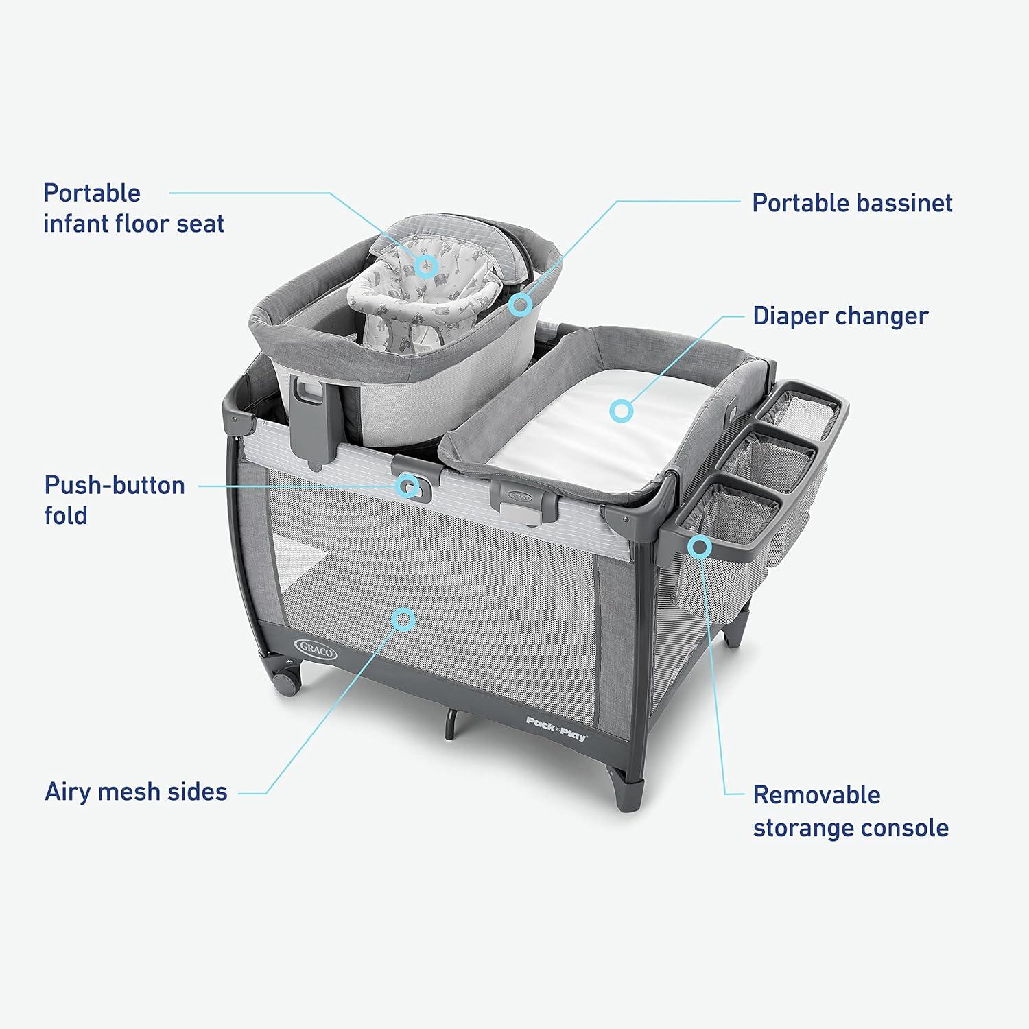 imageGraco Pack n Play Dome LX Playard with Baby Bassinet Lightweight Portable Crib PushButton Fold Travel Crib Redmond ConvertibleLenny