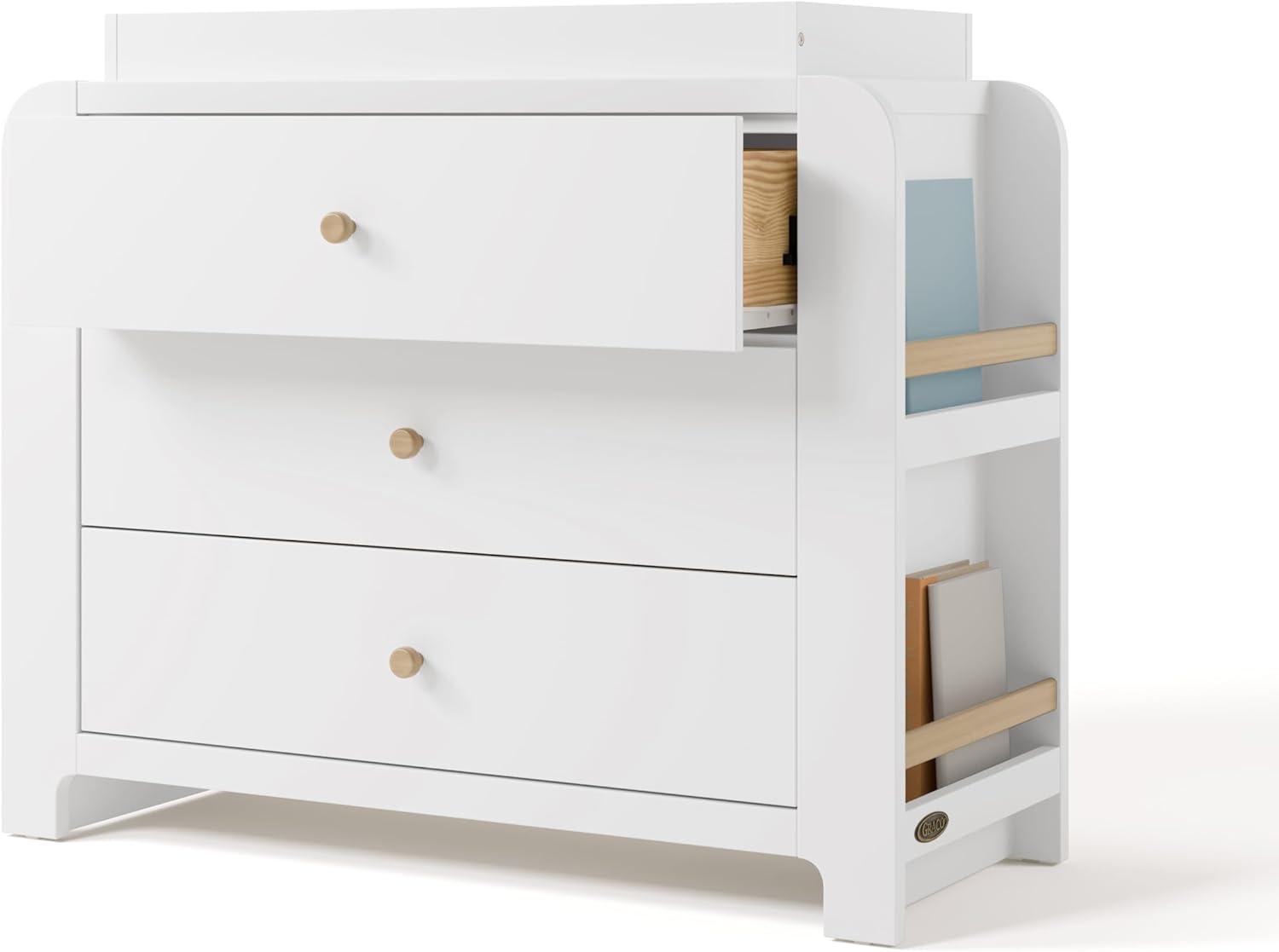 imageGraco ReadwithMe 3 Drawer Chest with Bookshelves and Removable Changing Topper White with Driftwood GREENGUARD Gold Certified Nursery ampamp Kids Bedroom Wood Chest with Spacious StorageWhite With Driftwood