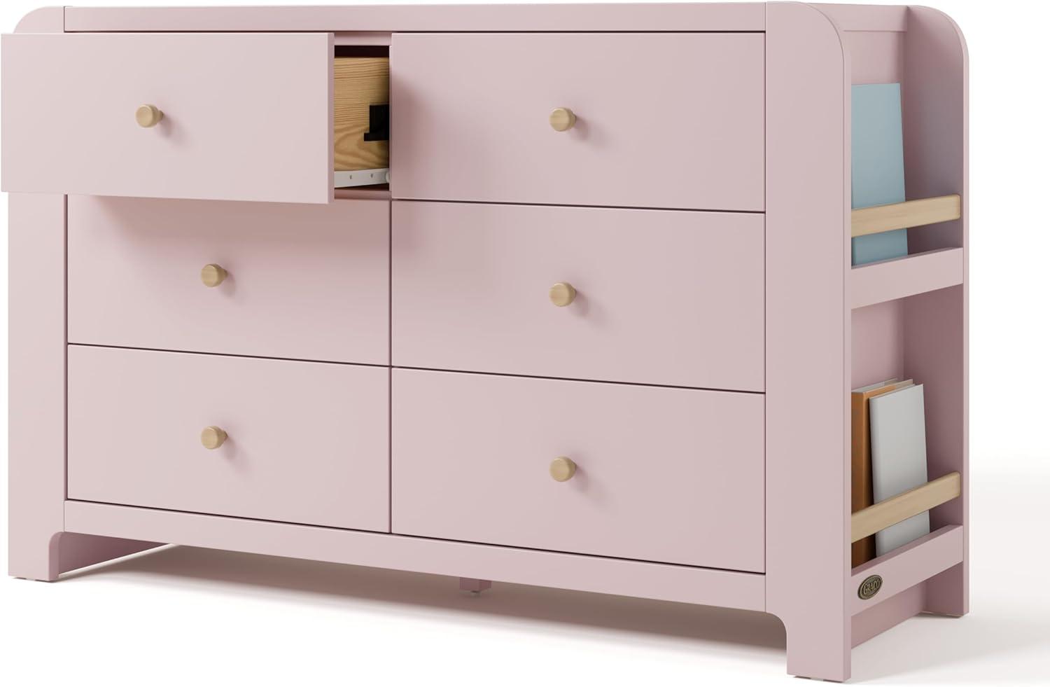 imageGraco ReadwithMe 3 Drawer Chest with Bookshelves and Removable Changing Topper White with Driftwood GREENGUARD Gold Certified Nursery ampamp Kids Bedroom Wood Chest with Spacious StorageBlush With Driftwood
