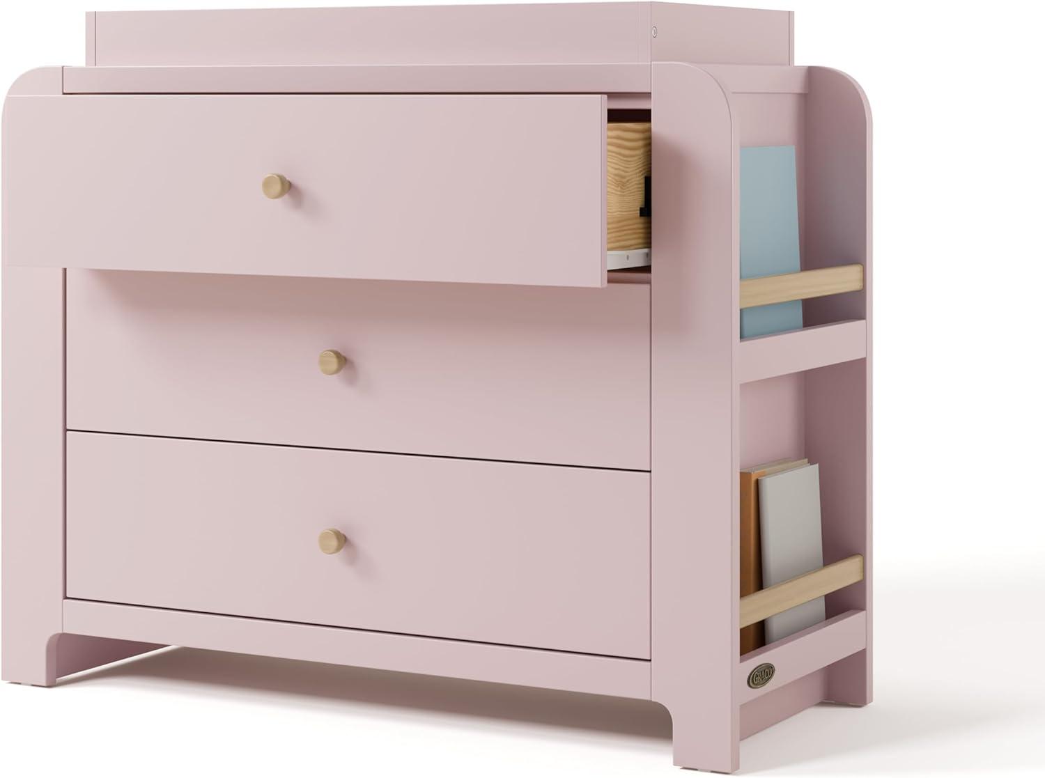 imageGraco ReadwithMe 3 Drawer Chest with Bookshelves and Removable Changing Topper White with Driftwood GREENGUARD Gold Certified Nursery ampamp Kids Bedroom Wood Chest with Spacious StorageBlush With Driftwood