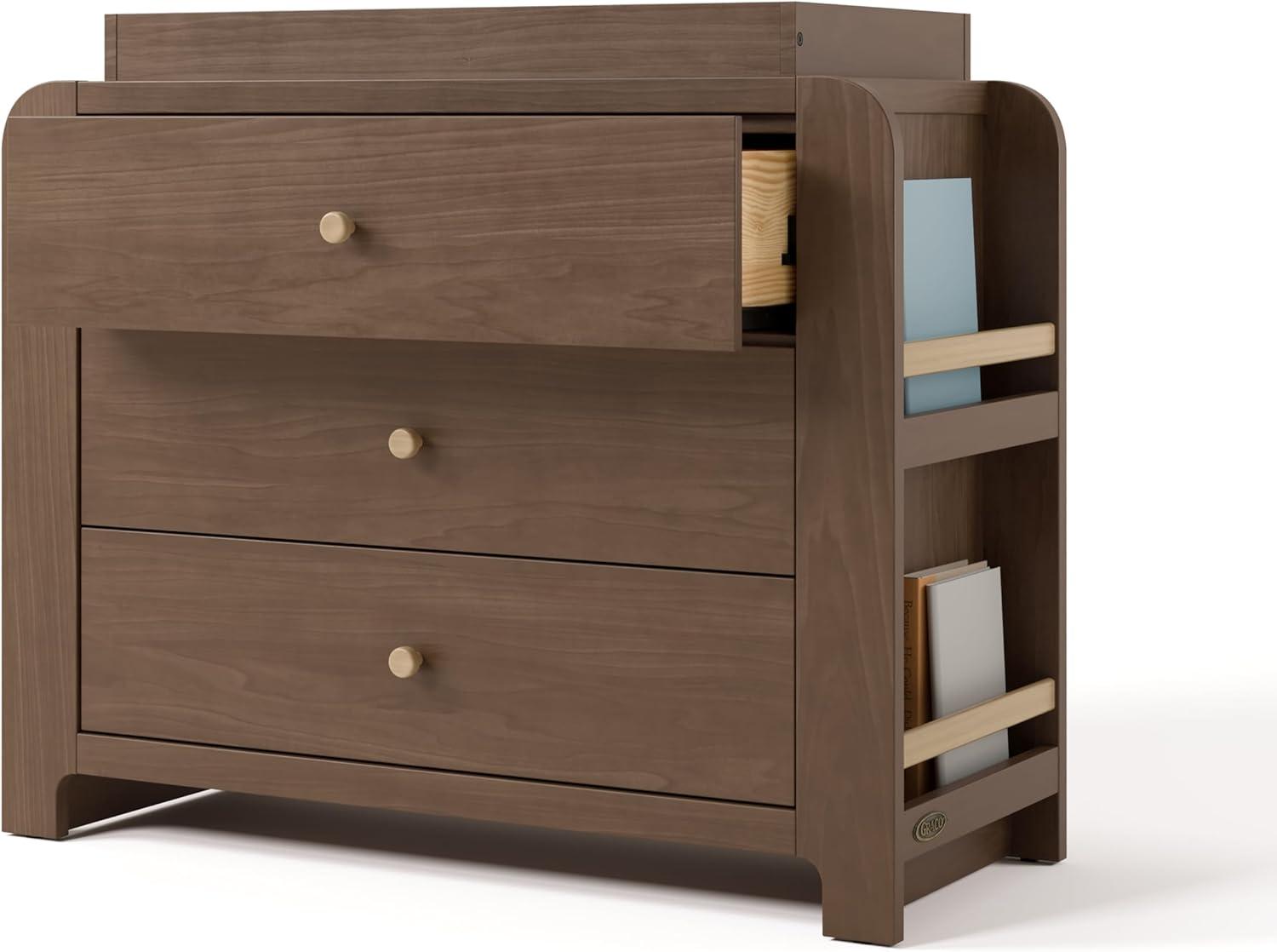 imageGraco ReadwithMe 3 Drawer Chest with Bookshelves and Removable Changing Topper White with Driftwood GREENGUARD Gold Certified Nursery ampamp Kids Bedroom Wood Chest with Spacious StorageHazelnut With Driftwood