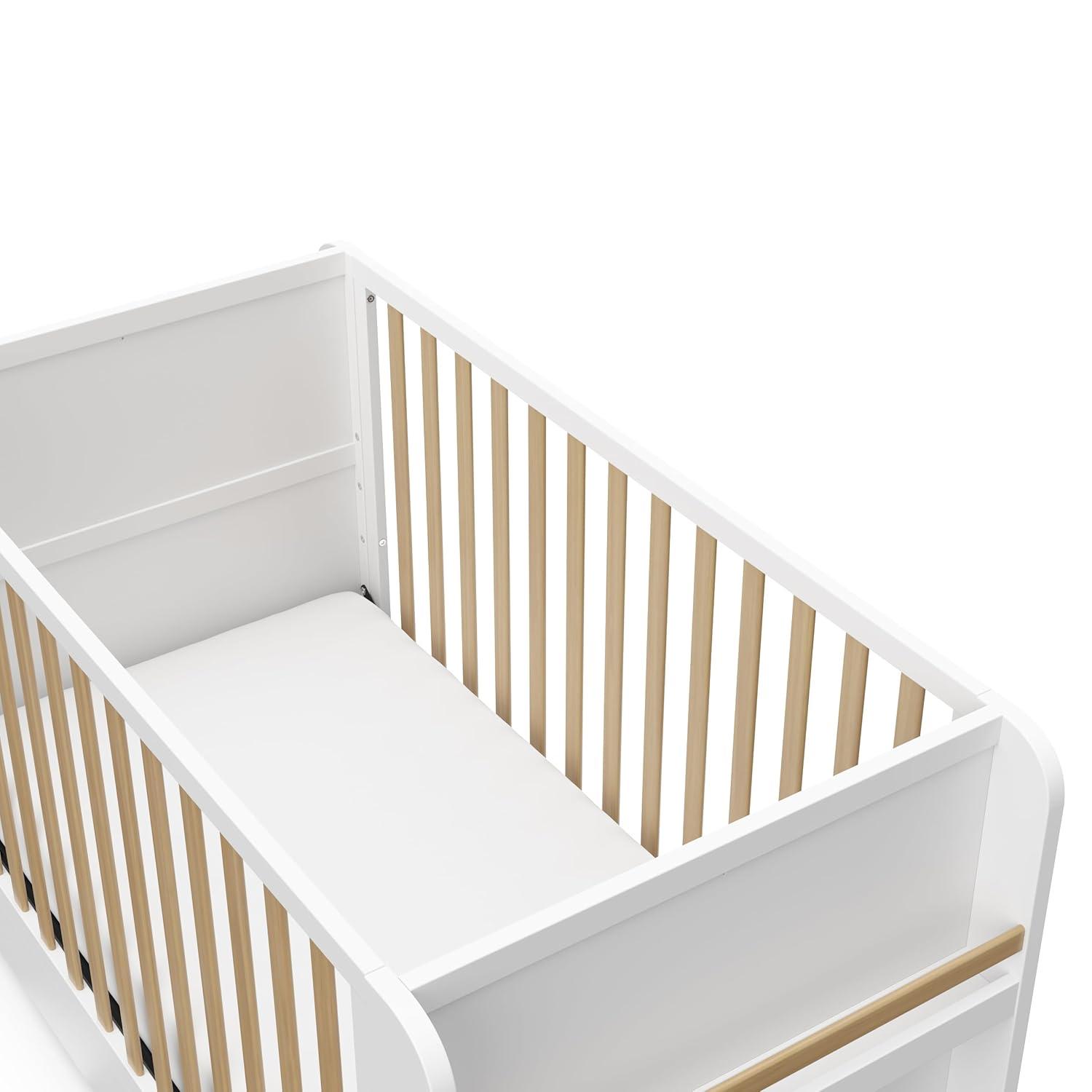 imageGraco ReadwithMe 4in1 Convertible Crib with Drawer Olive with Driftwood GREENGUARD Gold Certified Converts to Toddler Bed Daybed and Functional BookshelvesWhite With Driftwood
