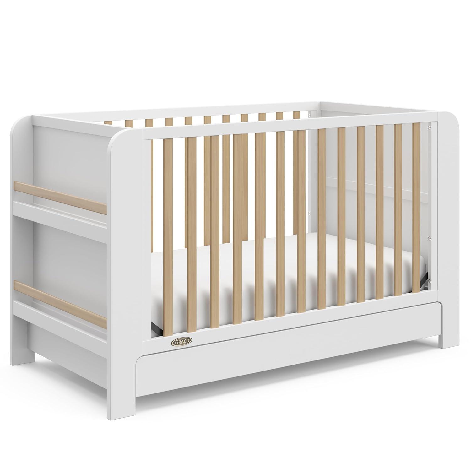 imageGraco ReadwithMe 4in1 Convertible Crib with Drawer Olive with Driftwood GREENGUARD Gold Certified Converts to Toddler Bed Daybed and Functional BookshelvesWhite With Driftwood