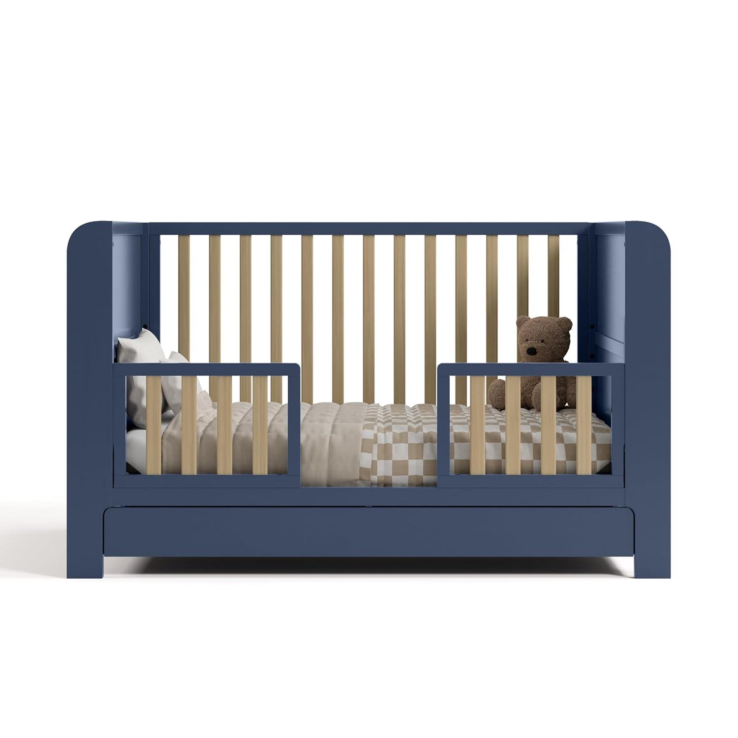 imageGraco ReadwithMe 4in1 Convertible Crib with Drawer Olive with Driftwood GREENGUARD Gold Certified Converts to Toddler Bed Daybed and Functional BookshelvesMidnight Blue With Driftwood