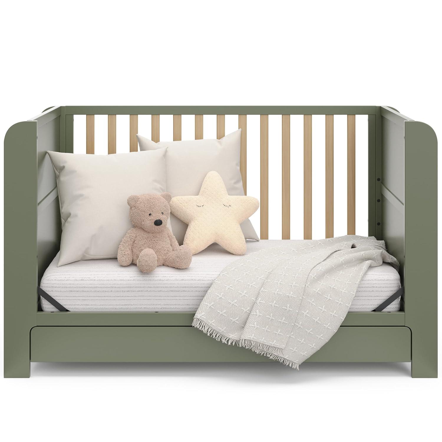 imageGraco ReadwithMe 4in1 Convertible Crib with Drawer Olive with Driftwood GREENGUARD Gold Certified Converts to Toddler Bed Daybed and Functional BookshelvesOlive With Driftwood
