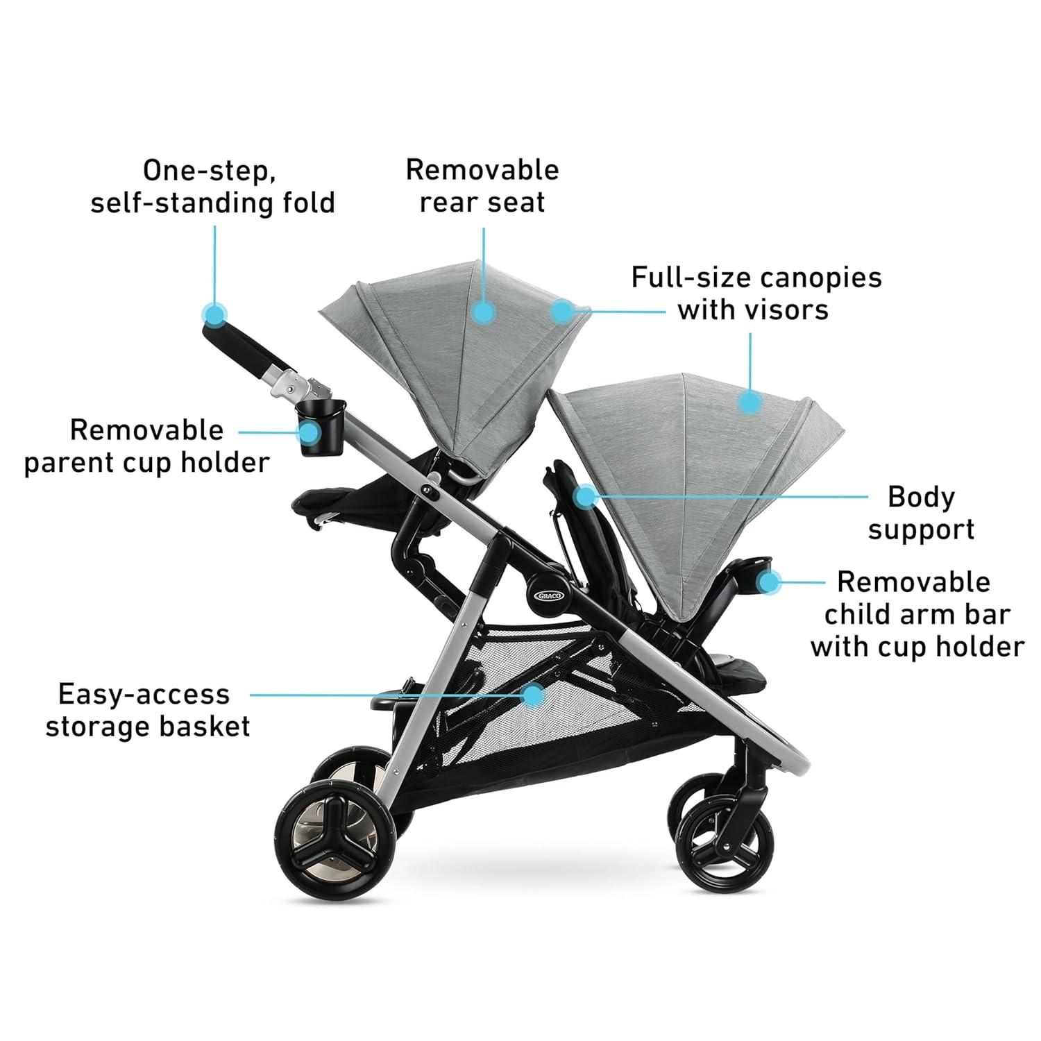 imageGraco Ready2Grow LX 20 Double Stroller Features Bench Seat and Standing Platform Options ClarkClark