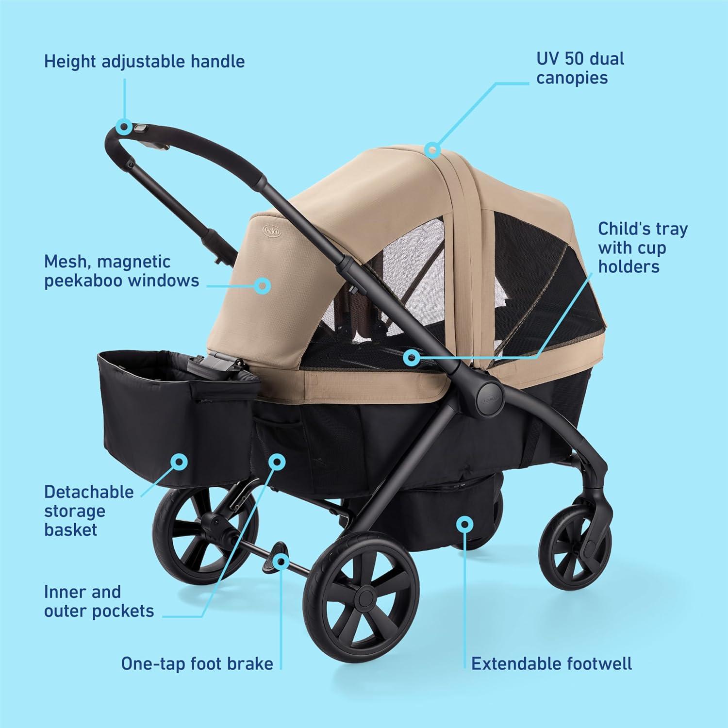 imageGraco Ready2Roll Stroller Wagon AllTerrain Stroller Wagon for 2 Kids Compact Folding Wagon Accepts Infant Car Seats