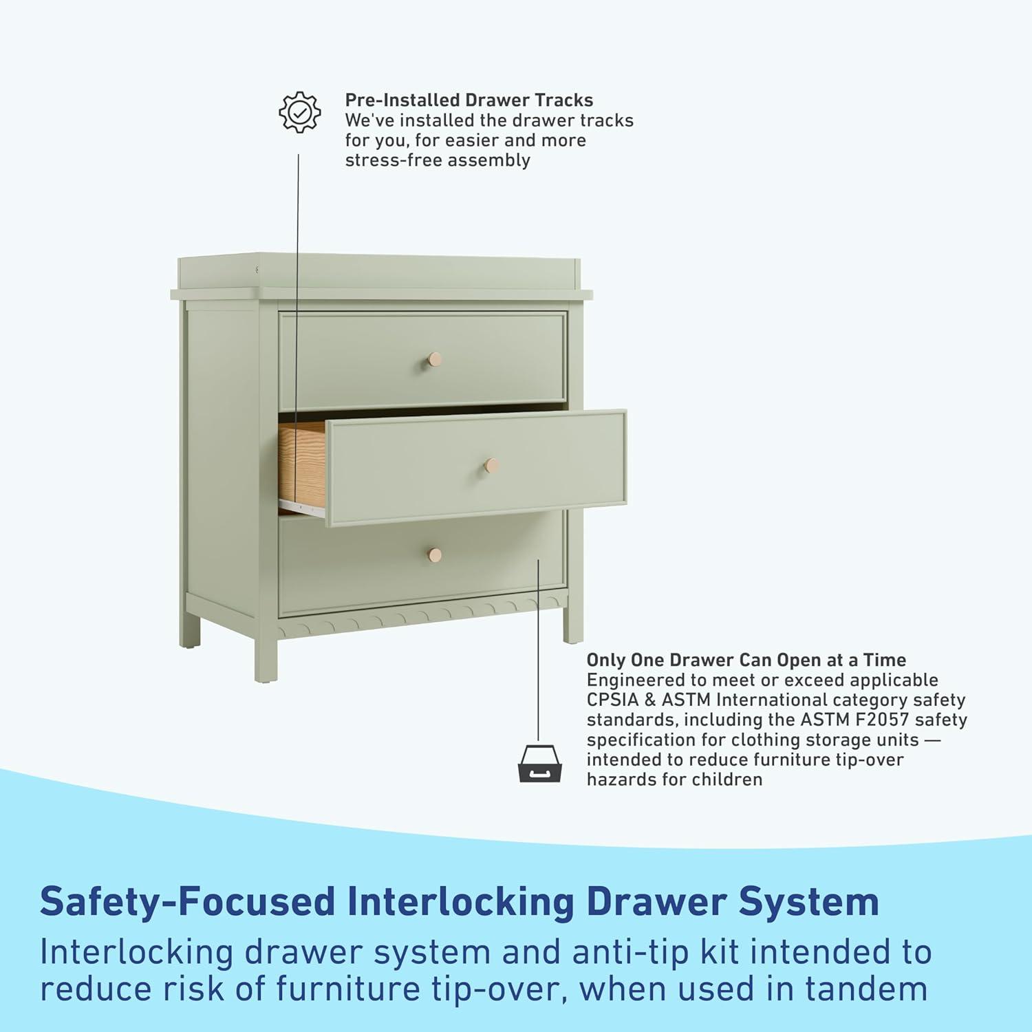 imageGraco Sasha 6 Drawer Dresser White GREENGUARD Gold Certified Wood Storage for Nursery or Kids Room Safe Interlocking Drawer System ampamp Easy Assembly with PreInstalled TracksSage