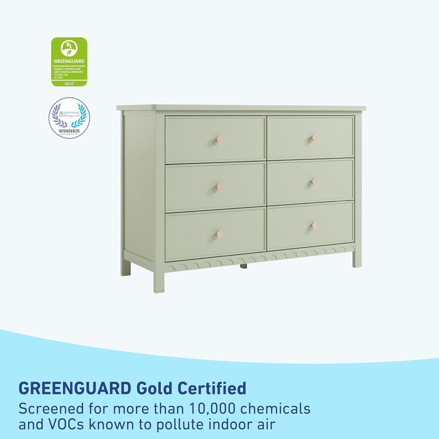 imageGraco Sasha 6 Drawer Dresser White GREENGUARD Gold Certified Wood Storage for Nursery or Kids Room Safe Interlocking Drawer System ampamp Easy Assembly with PreInstalled TracksSage