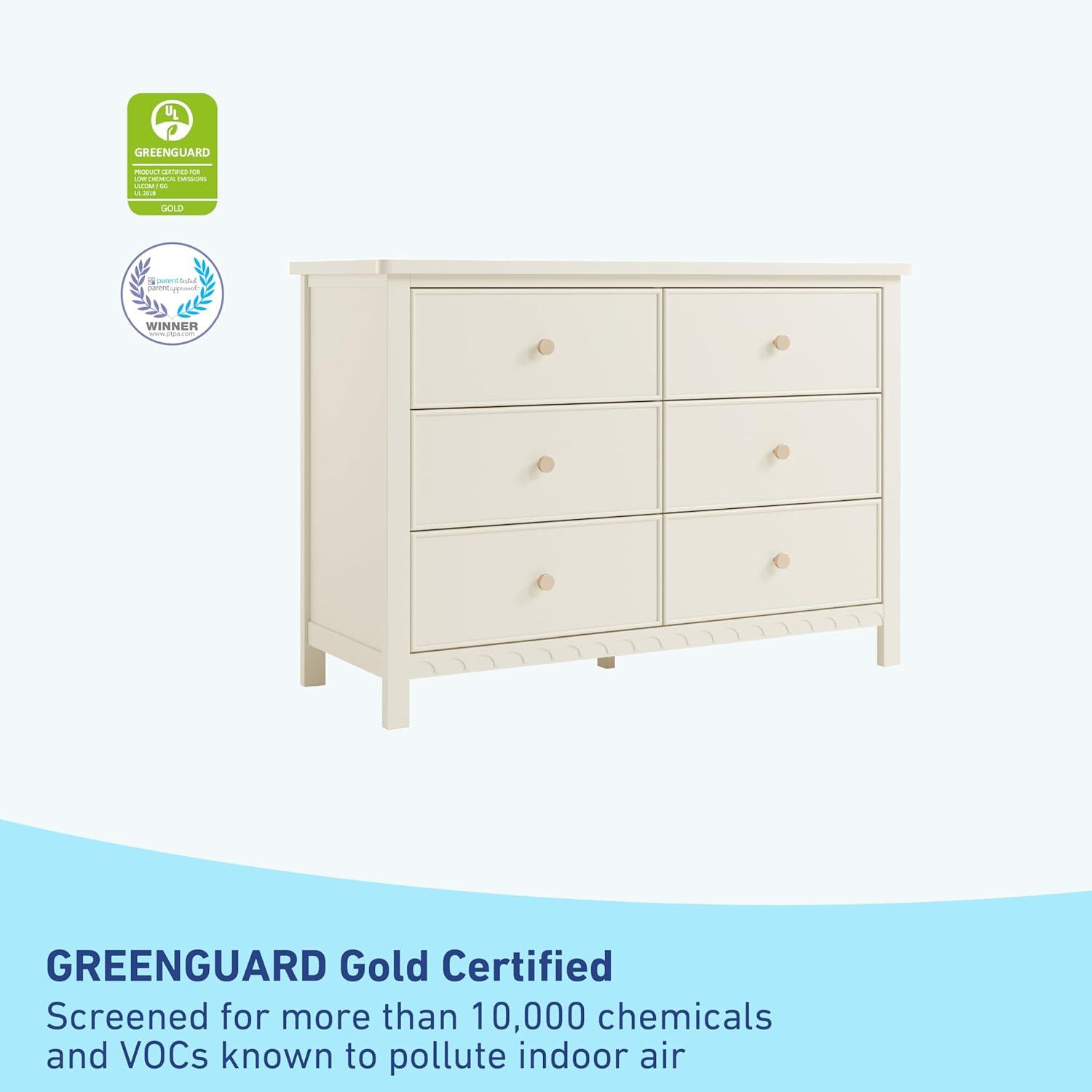 imageGraco Sasha 6 Drawer Dresser White GREENGUARD Gold Certified Wood Storage for Nursery or Kids Room Safe Interlocking Drawer System ampamp Easy Assembly with PreInstalled TracksFrosted Oat