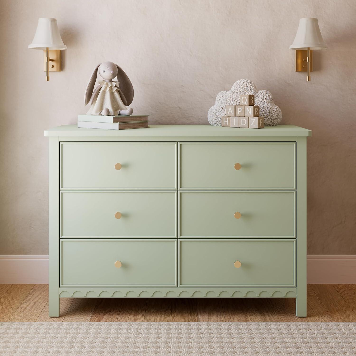 imageGraco Sasha 6 Drawer Dresser White GREENGUARD Gold Certified Wood Storage for Nursery or Kids Room Safe Interlocking Drawer System ampamp Easy Assembly with PreInstalled TracksSage