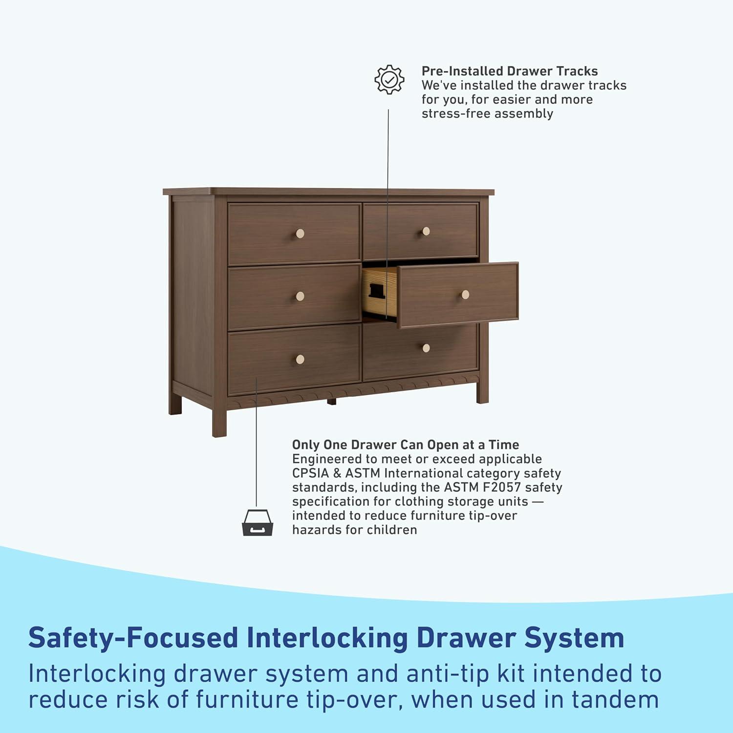 imageGraco Sasha 6 Drawer Dresser White GREENGUARD Gold Certified Wood Storage for Nursery or Kids Room Safe Interlocking Drawer System ampamp Easy Assembly with PreInstalled TracksHazelnut