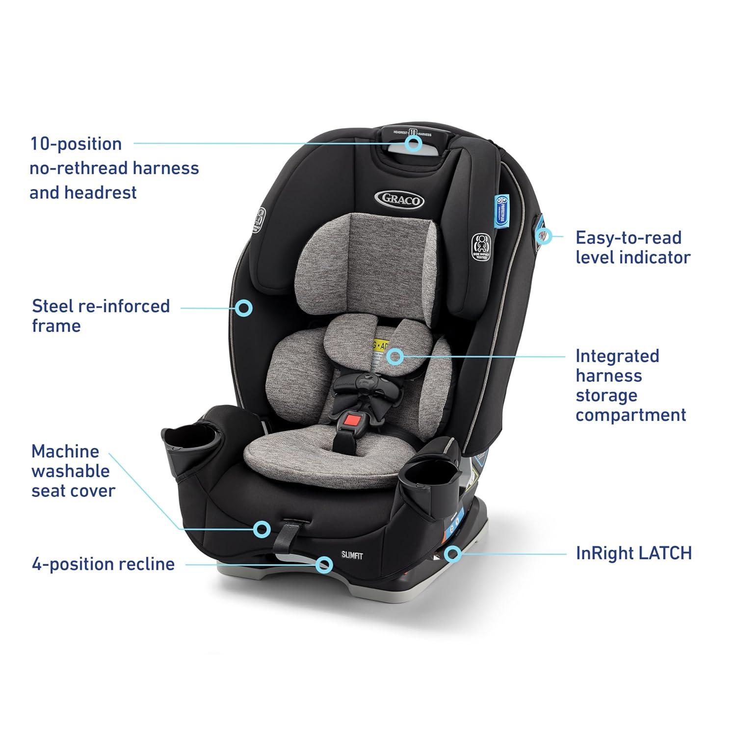 imageGraco Slimfit 3in1 Convertible Car Seat UltraSpaceSaving Design Jarret Suitable for Rear and ForwardFacing Highback Booster Seat with 10Position HeadrestJarret