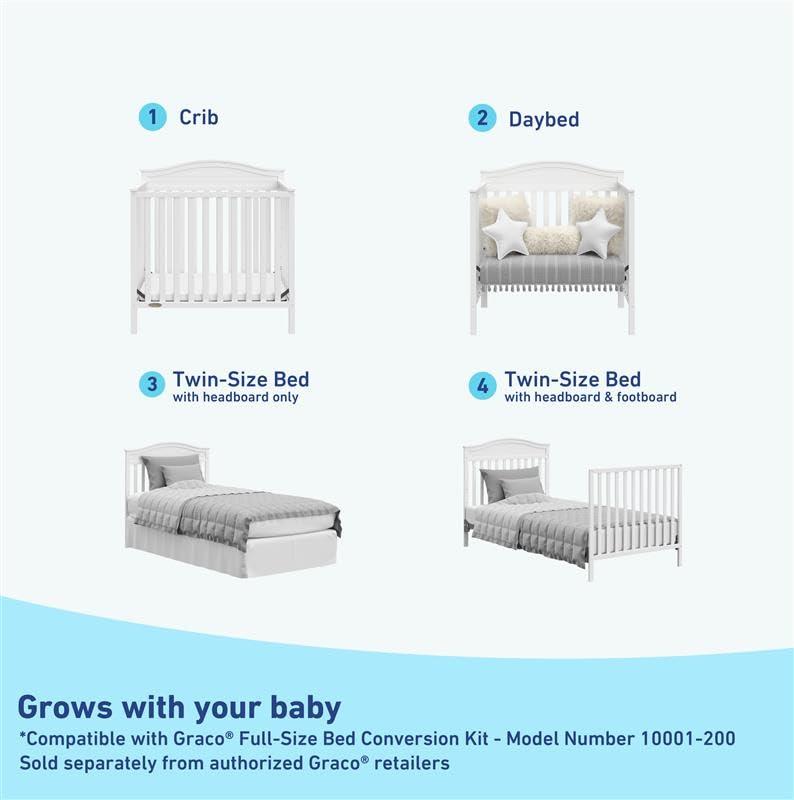 imageGraco Stella 4in1 Convertible Mini Crib with Bonus Mattress Pebble Gray Includes Bonus 275 Inch Thick Mattress with WaterResistant Cover Converts to Twin Bed Ideal Crib for Small SpacesWhite