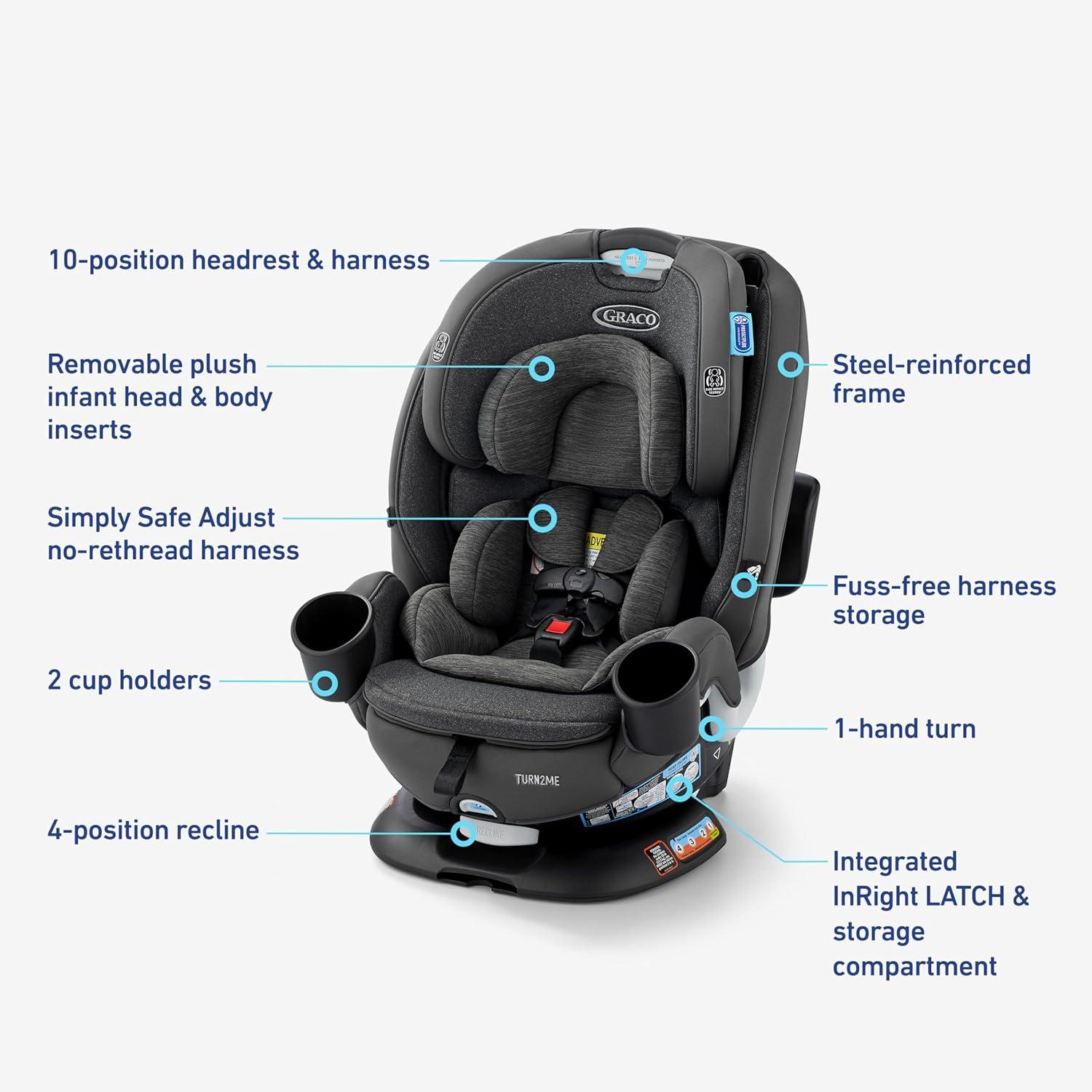 imageGraco Turn2Me 3in1 Rotating Convertible Car Seat Cambridge RearFacing Rotation ForwardFacing Mode Highback Booster Up to 100 lbs Adjustable Headrest ampamp Harness Steel Reinforced FrameManchester 20