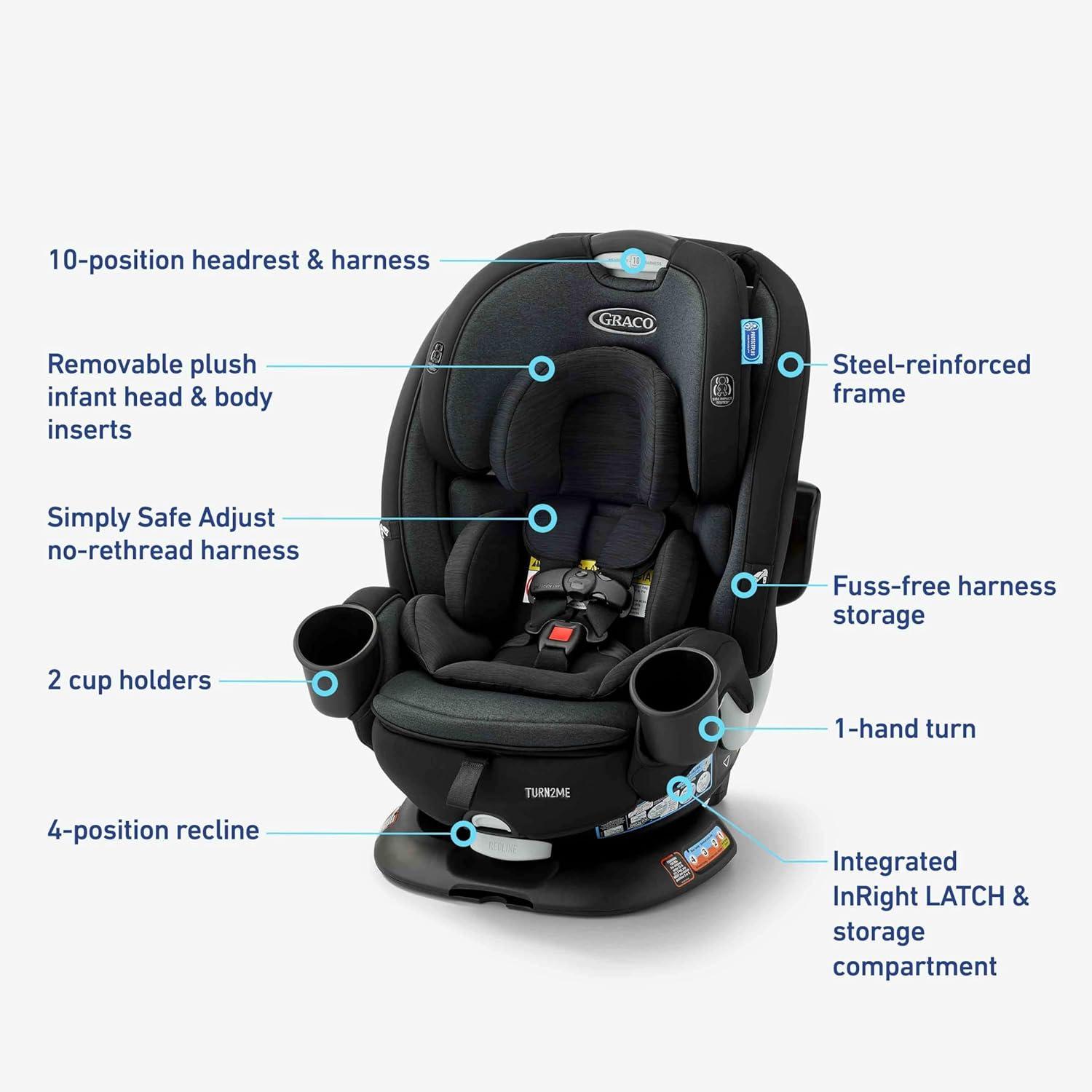 imageGraco Turn2Me 3in1 Rotating Convertible Car Seat Cambridge RearFacing Rotation ForwardFacing Mode Highback Booster Up to 100 lbs Adjustable Headrest ampamp Harness Steel Reinforced FrameCambridge 20
