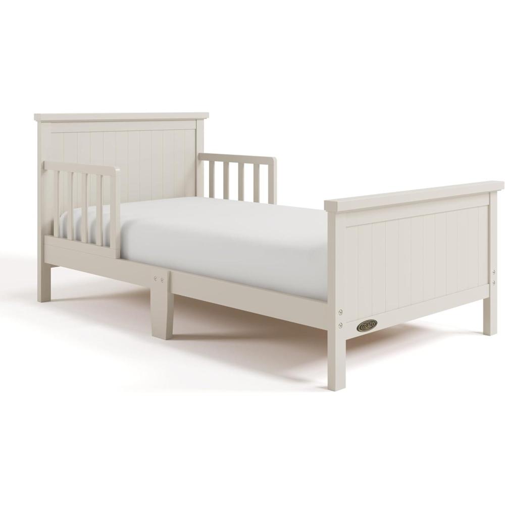 imageGraco Bailey Toddler Bed Pebble Gray GREENGUARD Gold Certified Fits Standard FullSize Crib ampamp Toddler Mattress Toddler Safety Guardrails Included Complete Design with Solid Headboard FootboardFrosted Oat