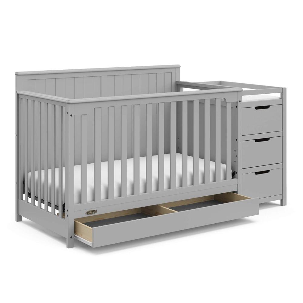 imageGraco Hadley 5in1 Convertible Crib ampamp Changer Espresso GREENGUARD Gold Certified Fits Standard Crib Mattress Converts to Toddler Bed and Full Bed 4 Adjustable Mattress HeightsPebble Gray