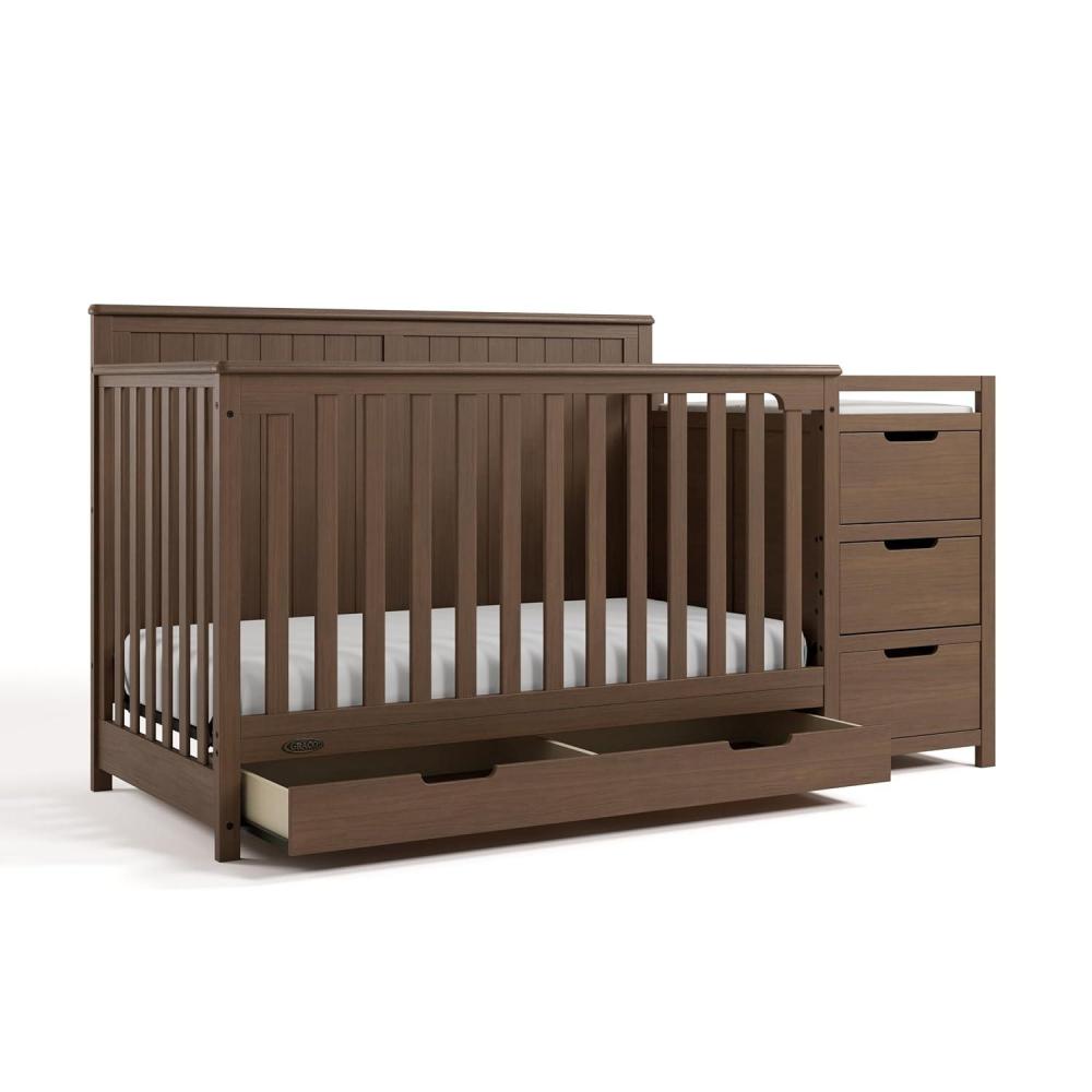 imageGraco Hadley 5in1 Convertible Crib ampamp Changer Espresso GREENGUARD Gold Certified Fits Standard Crib Mattress Converts to Toddler Bed and Full Bed 4 Adjustable Mattress HeightsHazelnut