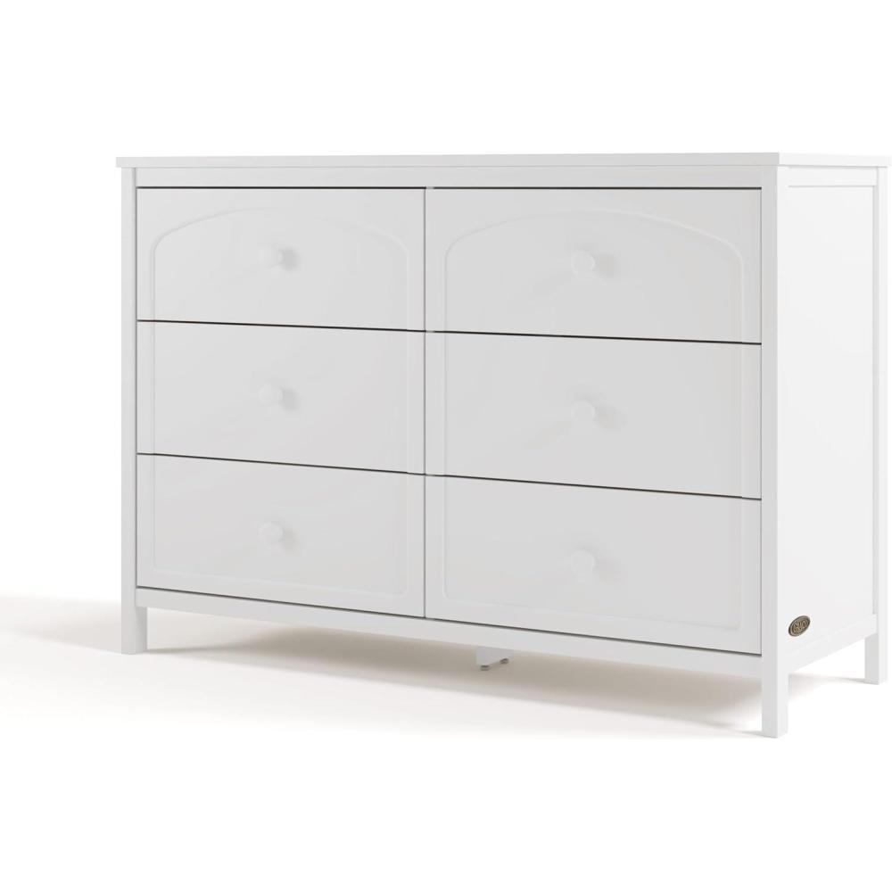 imageGraco Olivia 6 Drawer Double Dresser Driftwood GREENGUARD Gold Certified Storage for Baby and Kids Bedroom Interlocking Drawer System AntiTip Kit IncludedWhite