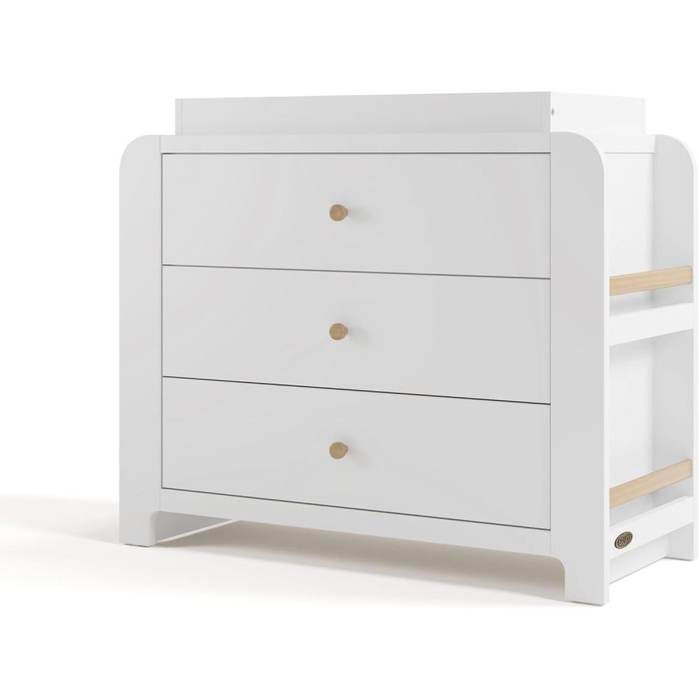 imageGraco ReadwithMe 3 Drawer Chest with Bookshelves and Removable Changing Topper White with Driftwood  GREENGUARD Gold Certified Nursery ampamp Kids Bedroom Wood Chest with Spacious StorageWhite With Driftwood