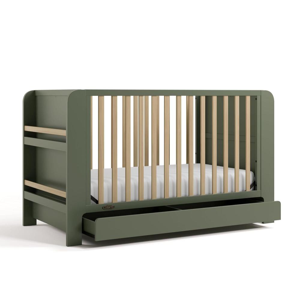 imageGraco ReadwithMe 4in1 Convertible Crib with Drawer Olive with Driftwood GREENGUARD Gold Certified Converts to Toddler Bed Daybed and Functional BookshelvesOlive With Driftwood