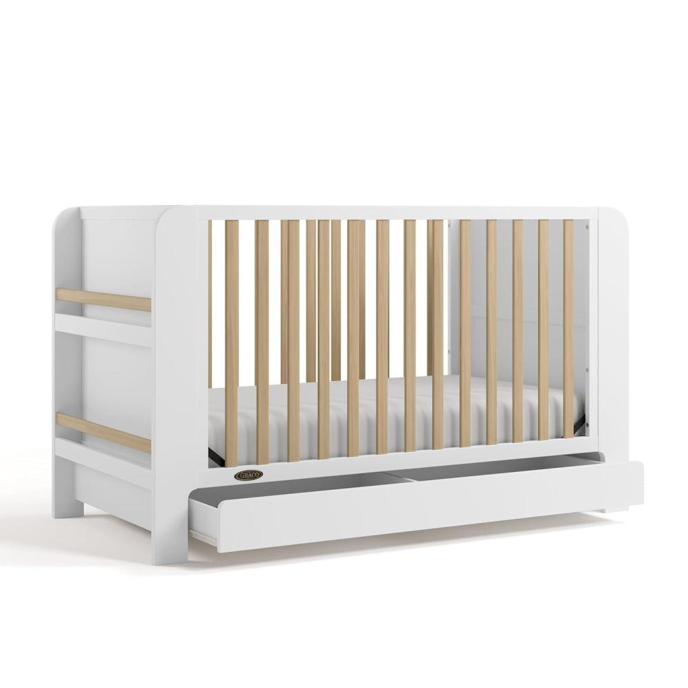 imageGraco ReadwithMe 4in1 Convertible Crib with Drawer Olive with Driftwood GREENGUARD Gold Certified Converts to Toddler Bed Daybed and Functional BookshelvesWhite With Driftwood