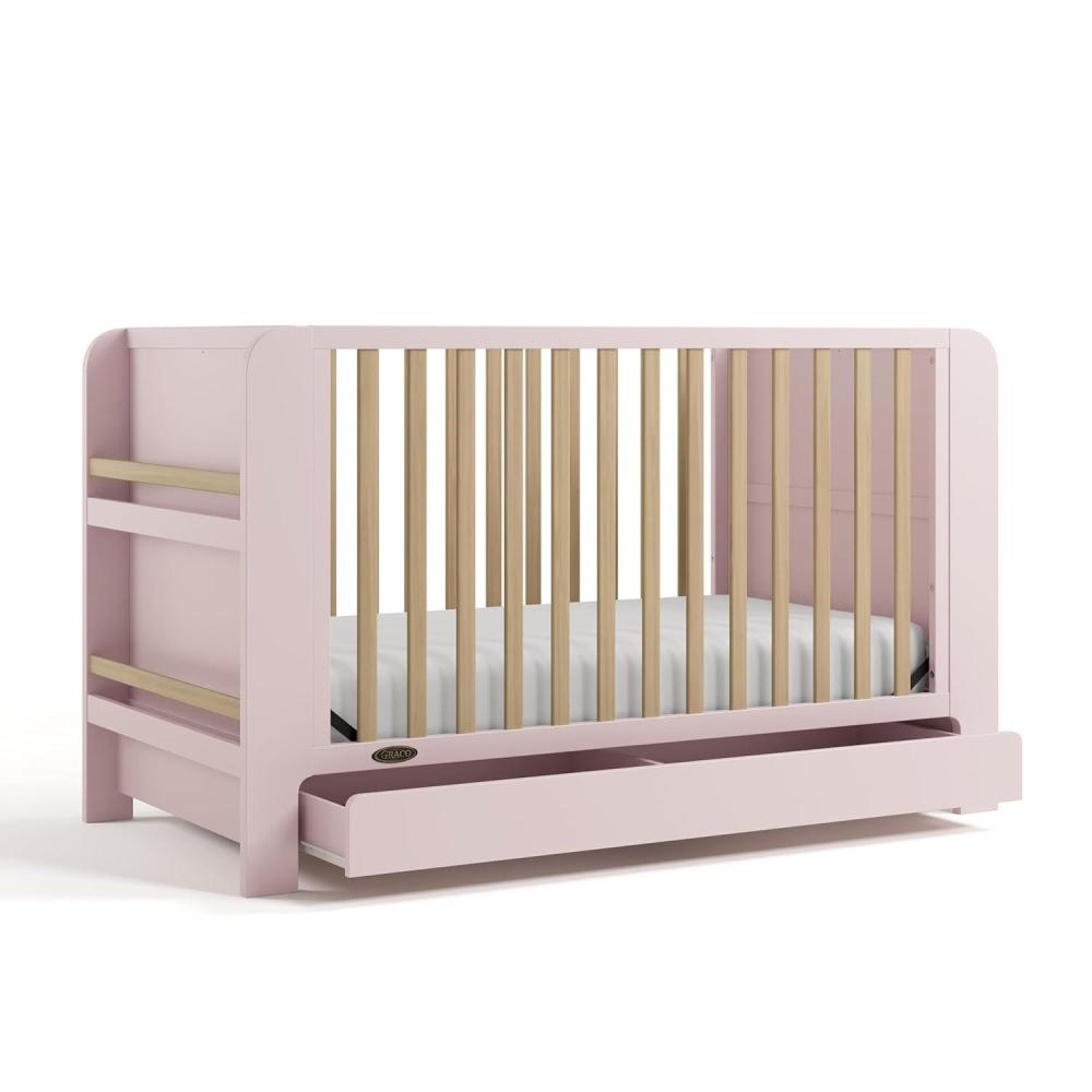 imageGraco ReadwithMe 4in1 Convertible Crib with Drawer Olive with Driftwood GREENGUARD Gold Certified Converts to Toddler Bed Daybed and Functional BookshelvesBlush With Driftwood