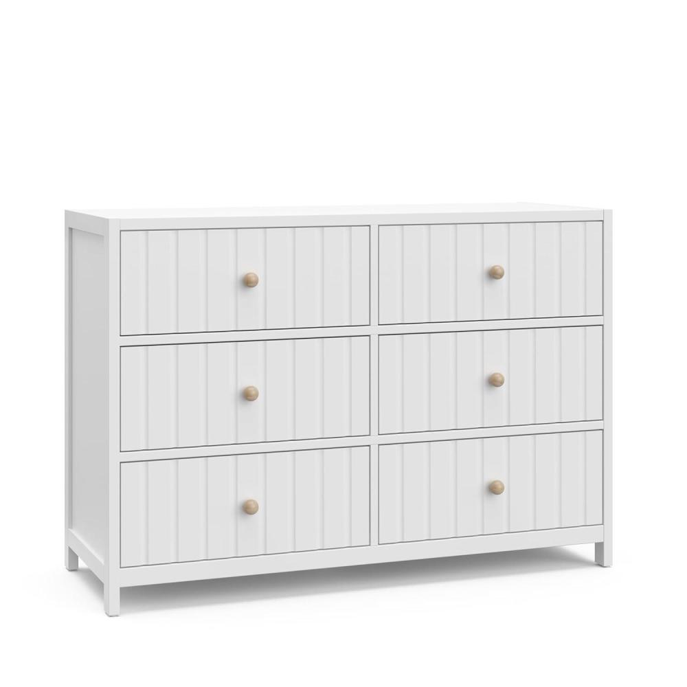 imageGraco Teddi 6 Drawer Double Dresser Olive GREENGUARD Gold Certified Interlocking Drawer System PreInstalled Drawer Tracks Includes Two Sets of Knobs for PersonalizationWhite