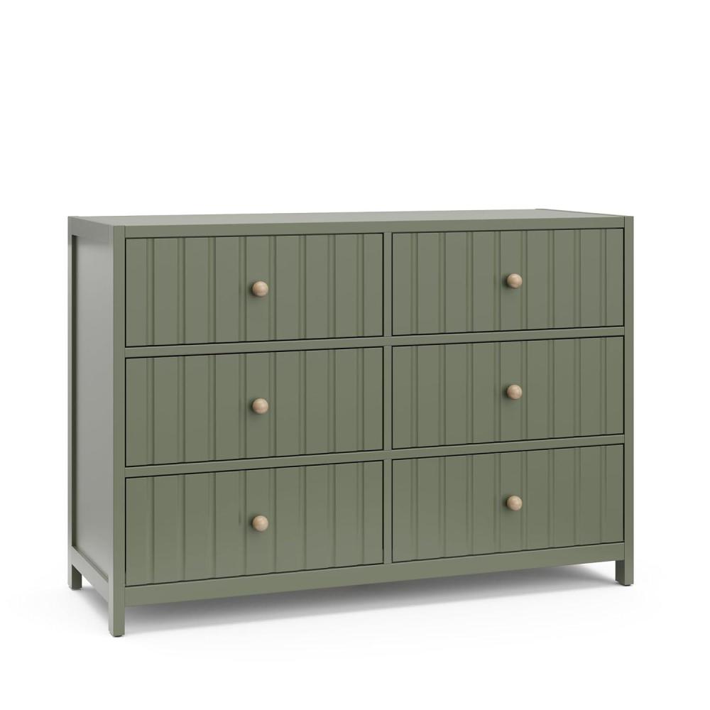 imageGraco Teddi 6 Drawer Double Dresser Olive GREENGUARD Gold Certified Interlocking Drawer System PreInstalled Drawer Tracks Includes Two Sets of Knobs for PersonalizationOlive