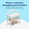 Graco Olivia Changing Table with Water-Resistant Changing Pad (Driftwood) – GREENGUARD Gold Certified, Includes Bonus Water-Resistant Changing Pad with Safety Strap, 2 Open Shelves, Stylish Design(White)