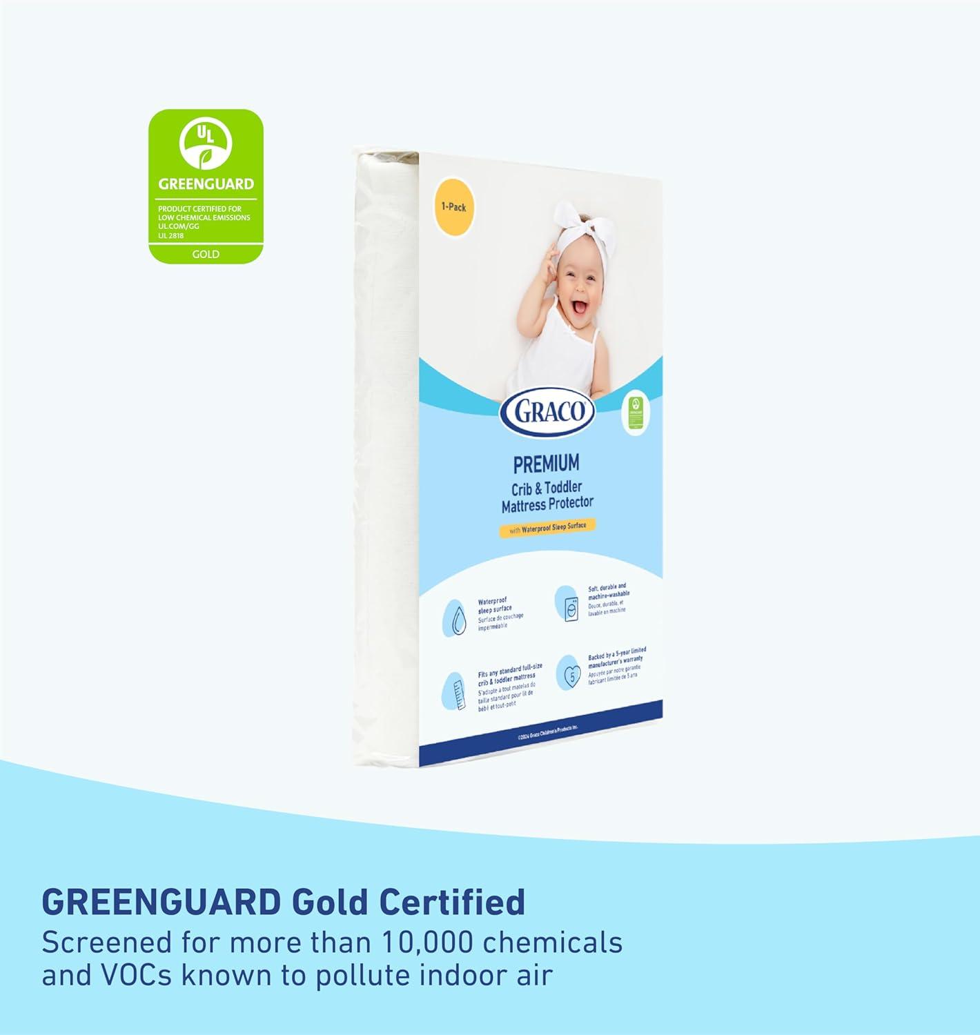 imageGraco 6Inch DualComfort Crib ampamp Toddler Mattress GREENGUARD Gold CertiPURUS Certified Foam Machine Washable Cover with 100 Waterproof Surface Fits Standard Full Size Baby Crib and Toddler BedMattress and Protector 2PK