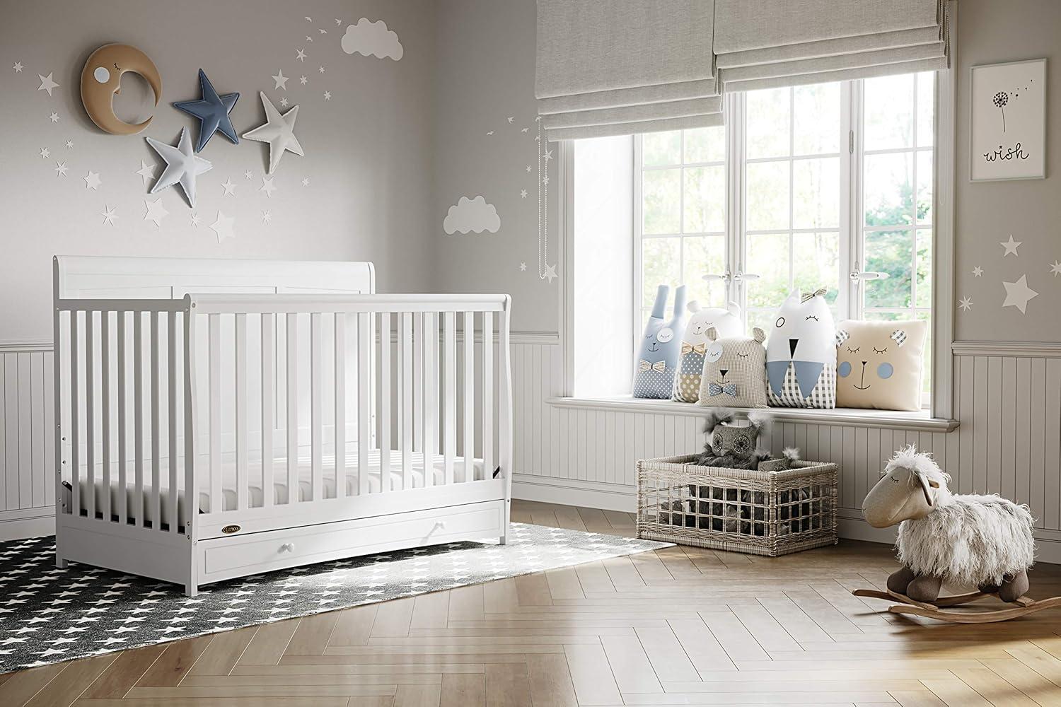 imageGraco Asheville 5in1 Convertible Crib with Drawer White GREENGUARD Gold Certified Crib with Drawer Combo FullSize Nursery Storage Drawer Converts to Toddler Bed Daybed and FullSize BedWhite