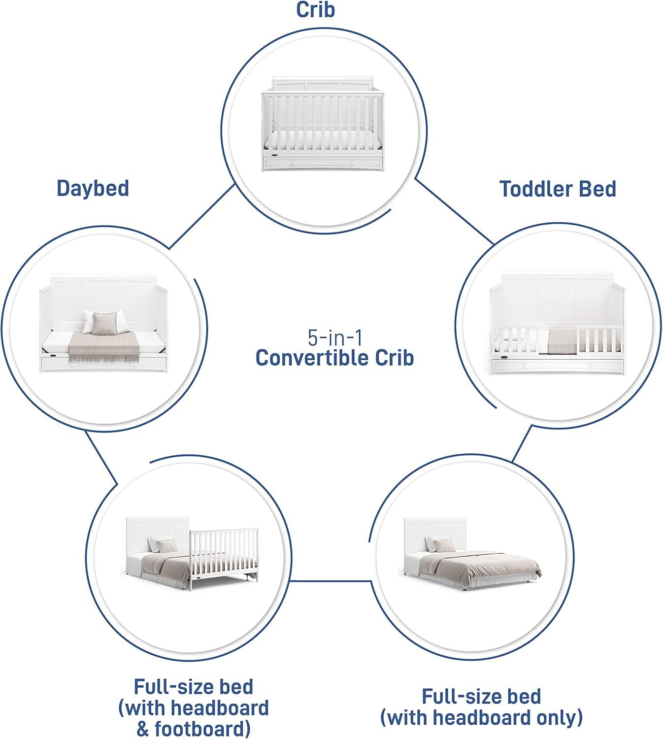 imageGraco Asheville 5in1 Convertible Crib with Drawer White GREENGUARD Gold Certified Crib with Drawer Combo FullSize Nursery Storage Drawer Converts to Toddler Bed Daybed and FullSize BedWhite