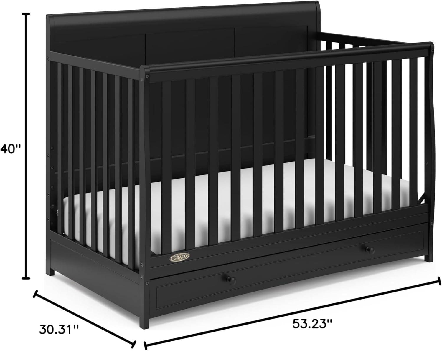 imageGraco Asheville 5in1 Convertible Crib with Drawer White GREENGUARD Gold Certified Crib with Drawer Combo FullSize Nursery Storage Drawer Converts to Toddler Bed Daybed and FullSize BedBlack