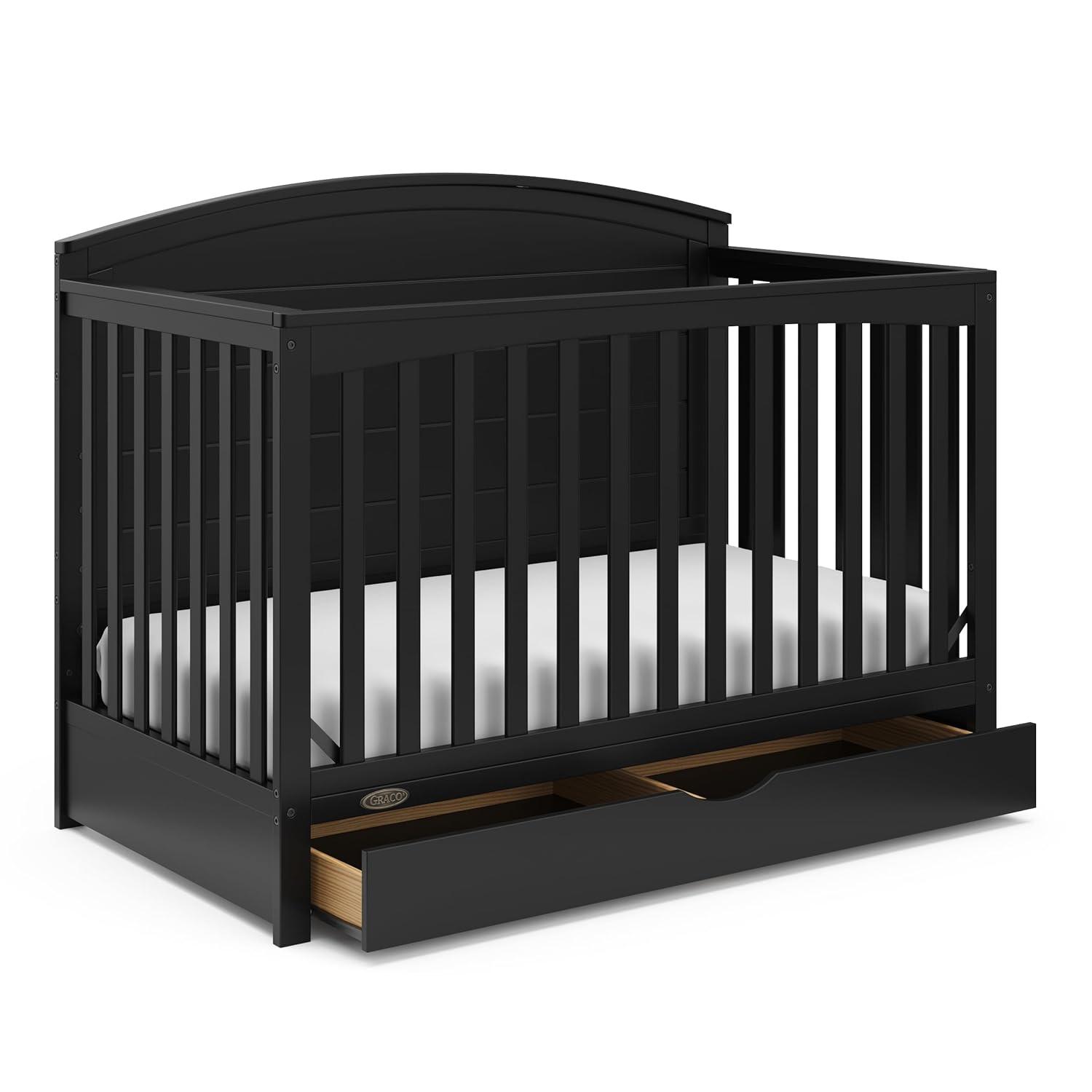 imageGraco Bellwood 5in1 Convertible Crib ampamp Changer with Drawer White GREENGUARD Gold Certified FullSize Storage Drawer Converts to Toddler Bed and FullSize BedBlack