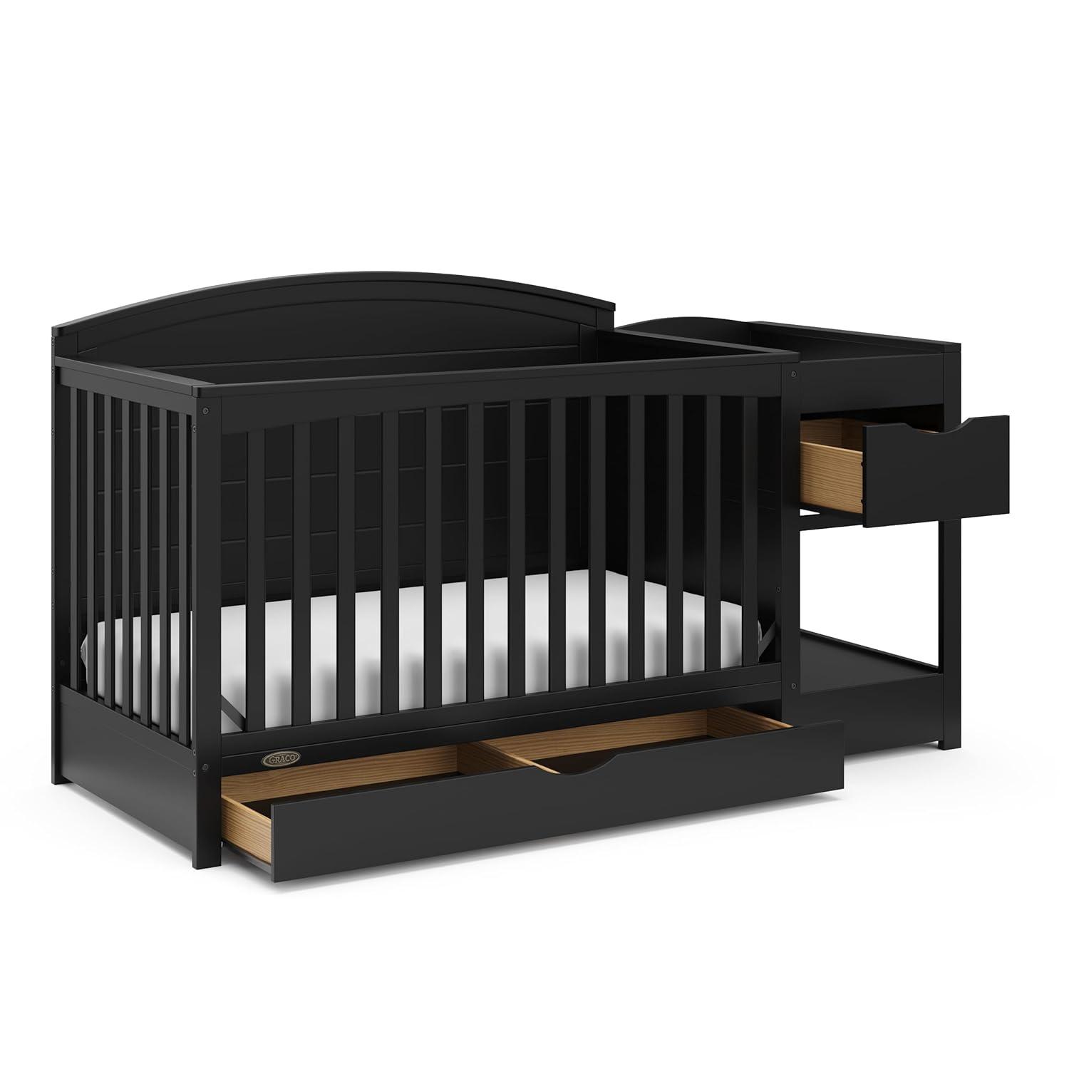 imageGraco Bellwood 5in1 Convertible Crib ampamp Changer with Drawer White GREENGUARD Gold Certified FullSize Storage Drawer Converts to Toddler Bed and FullSize BedBlack