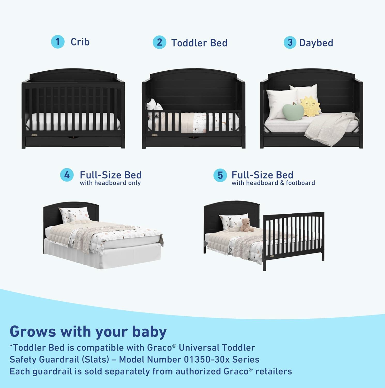 imageGraco Bellwood 5in1 Convertible Crib ampamp Changer with Drawer White GREENGUARD Gold Certified FullSize Storage Drawer Converts to Toddler Bed and FullSize BedBlack